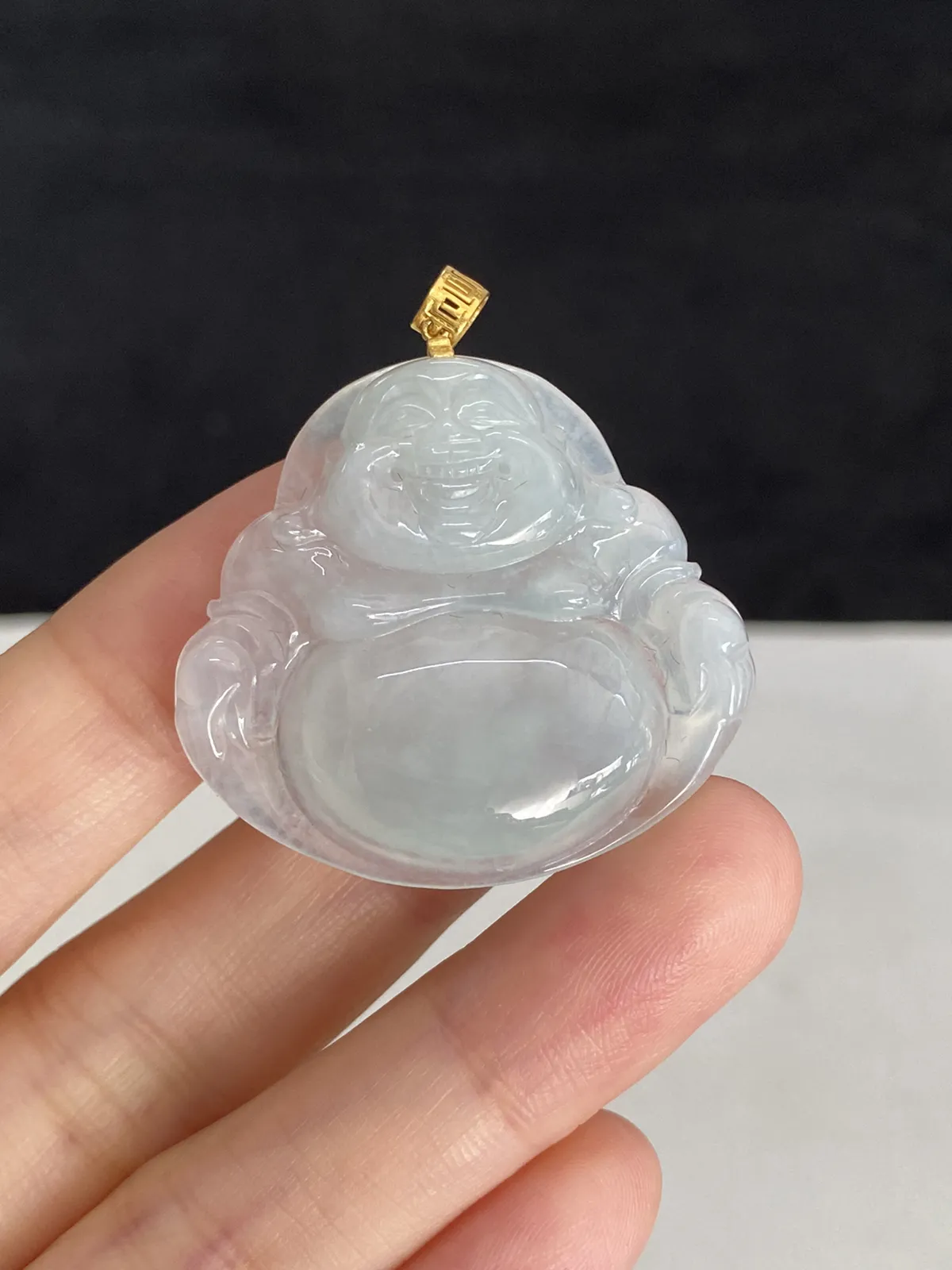 翡翠冰糯种白色吊坠，印记：G18K