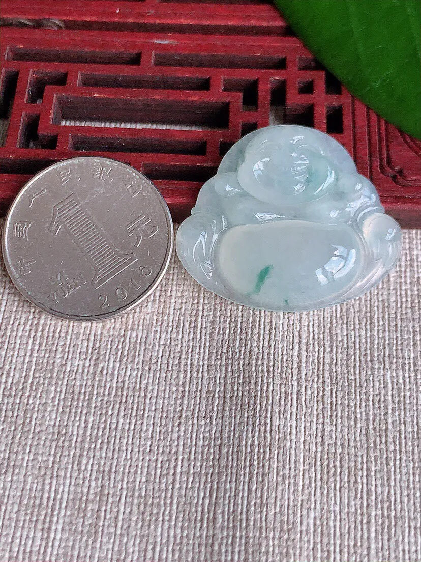 a货翡翠老坑冰种飘花佛公吊坠 尺寸28×32.4×5.8mm 重量8.50g 0708