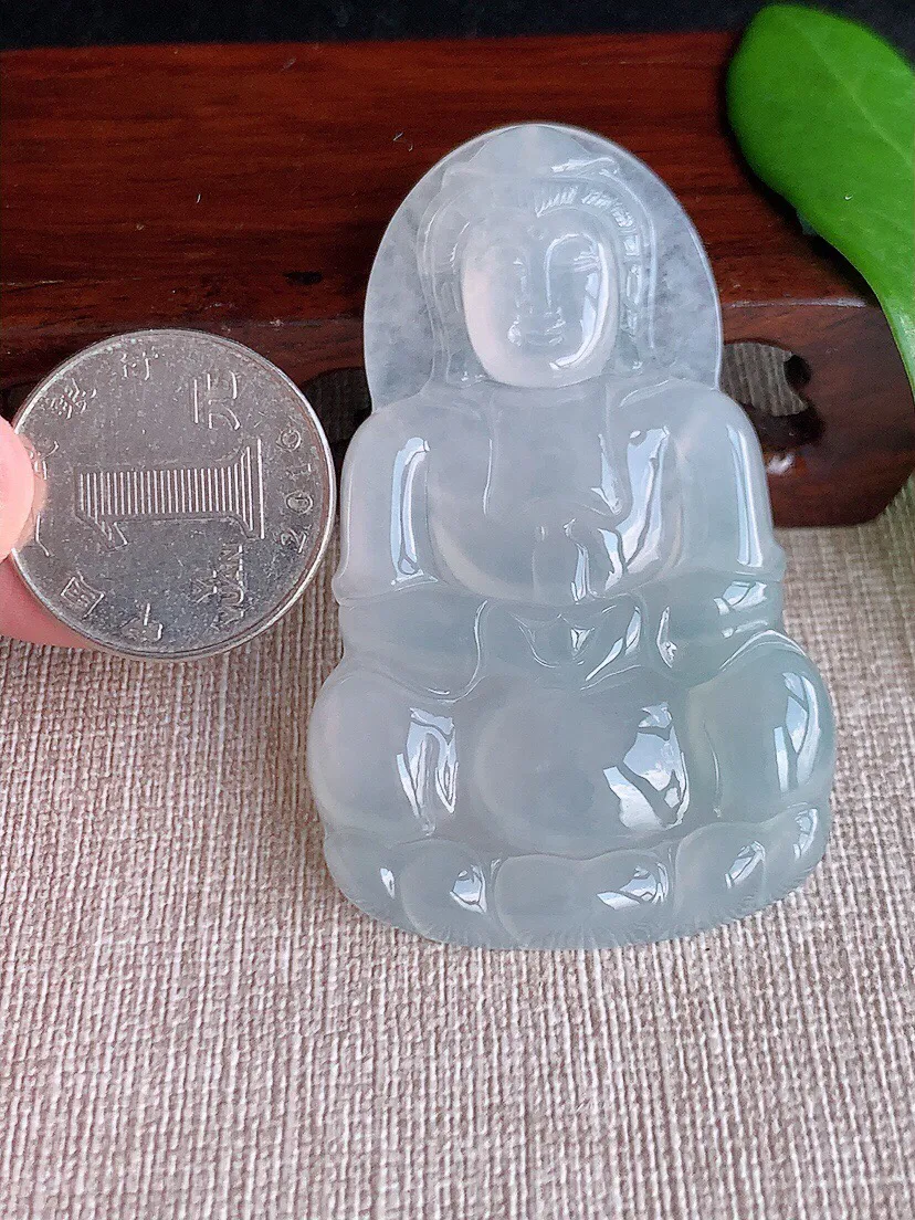 a货翡翠老坑冰种白月光大正装观音吊坠 尺寸62.4×37.8×5.5mm 重量26.12g 0708