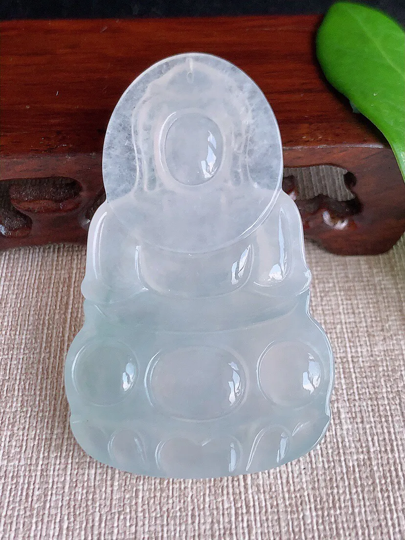a货翡翠老坑冰种白月光大正装观音吊坠 尺寸62.4×37.8×5.5mm 重量26.12g 0708