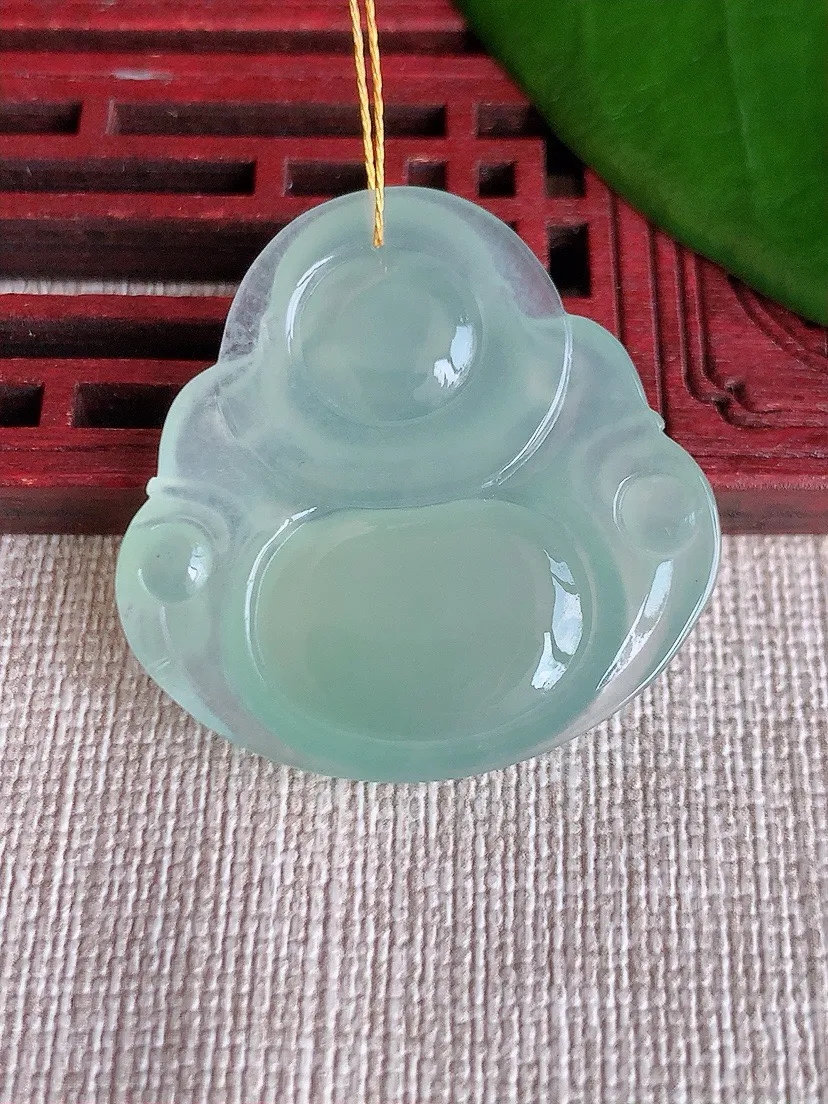 a货翡翠老坑冰种晴水佛公吊坠 尺寸32.8×32.7×5.7mm 重量9.66g 0709