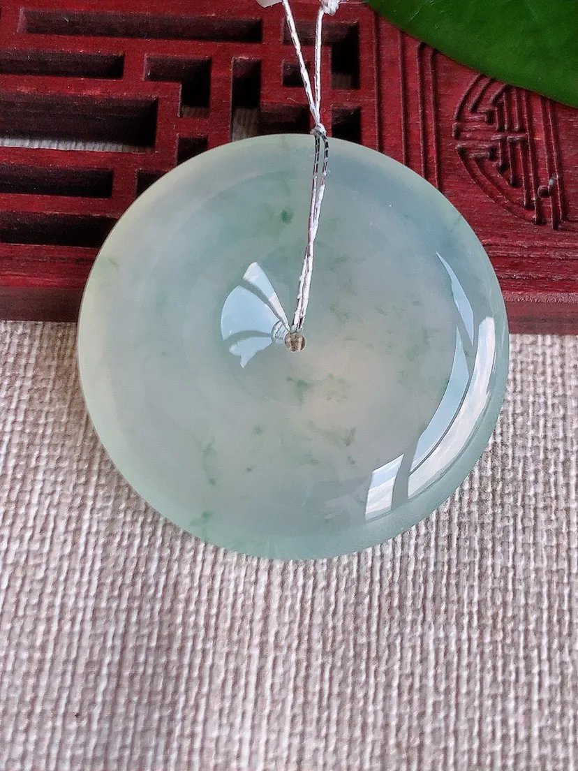a货翡翠老坑冰种飘花平安扣吊坠 尺寸33.2×6mm 重量14.40g 0709