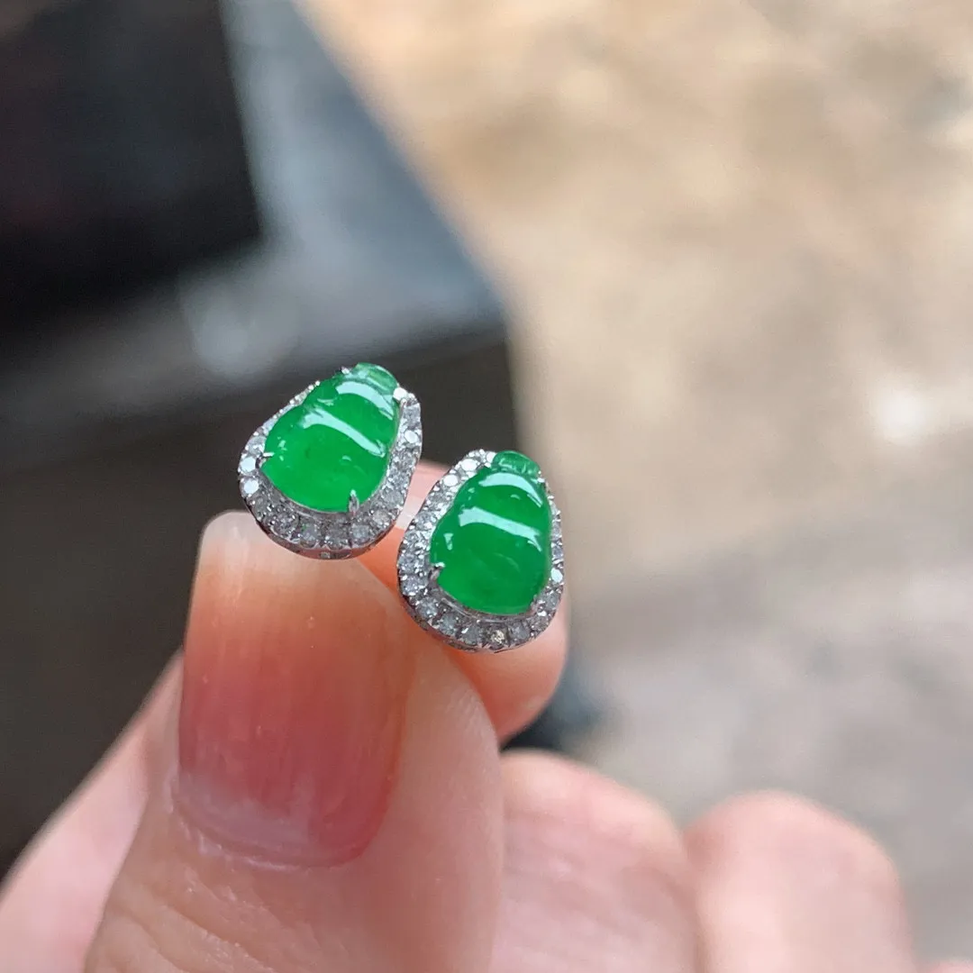 18k金镶·满绿葫芦耳钉