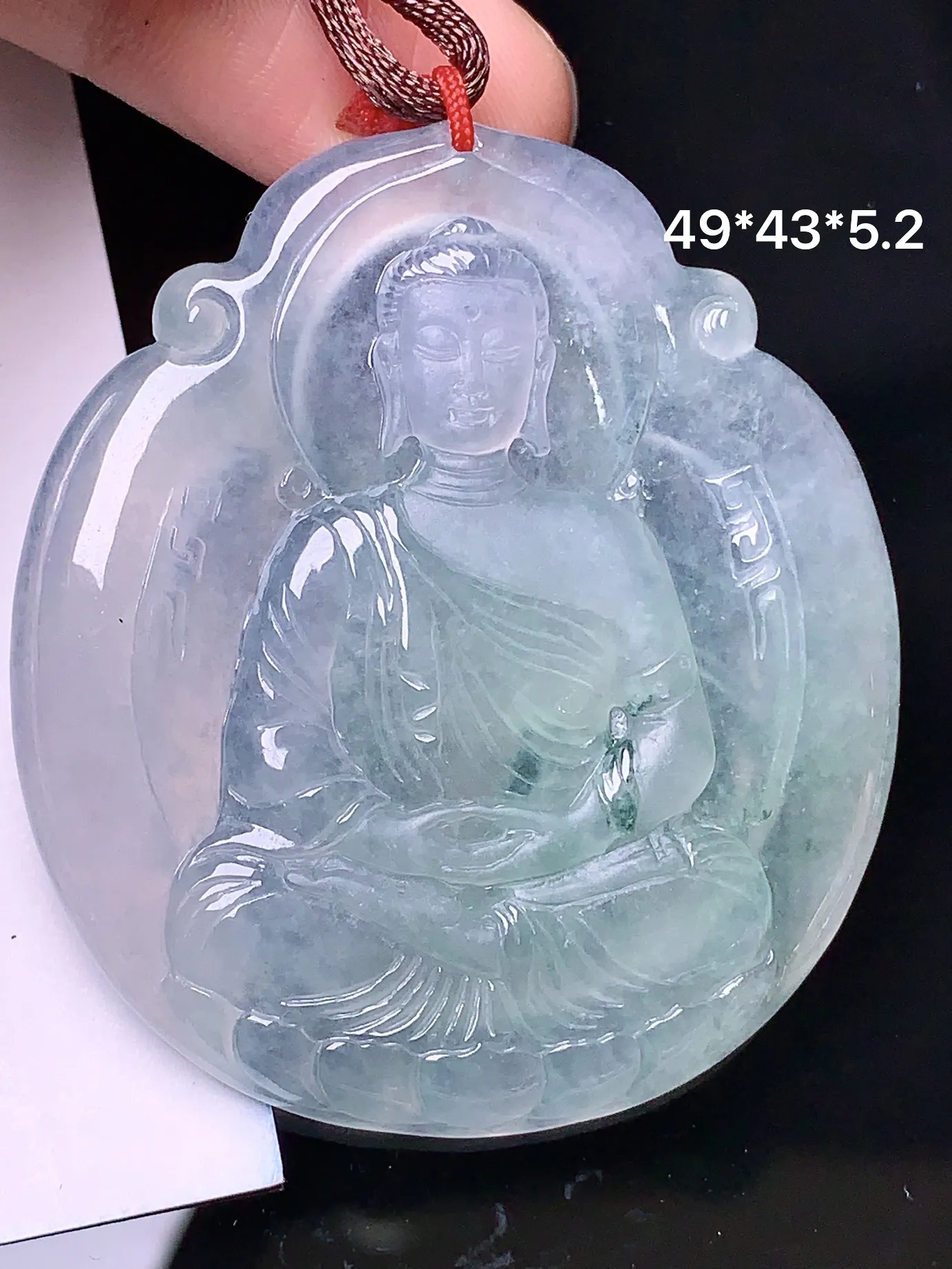冰种观音吊坠 玉质细腻 水润亮眼 整体尺寸49*43*5.2