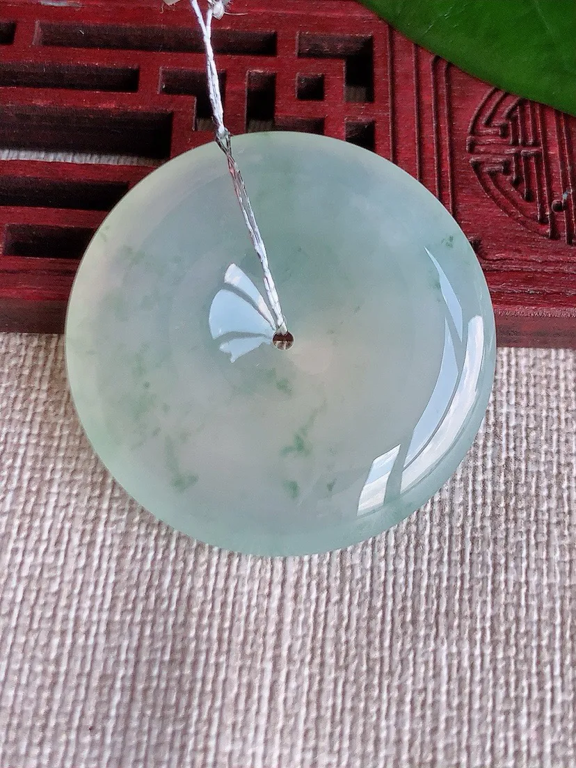 a货翡翠老坑冰种飘花平安扣吊坠 尺寸33.2×6mm 重量14.40g 0709