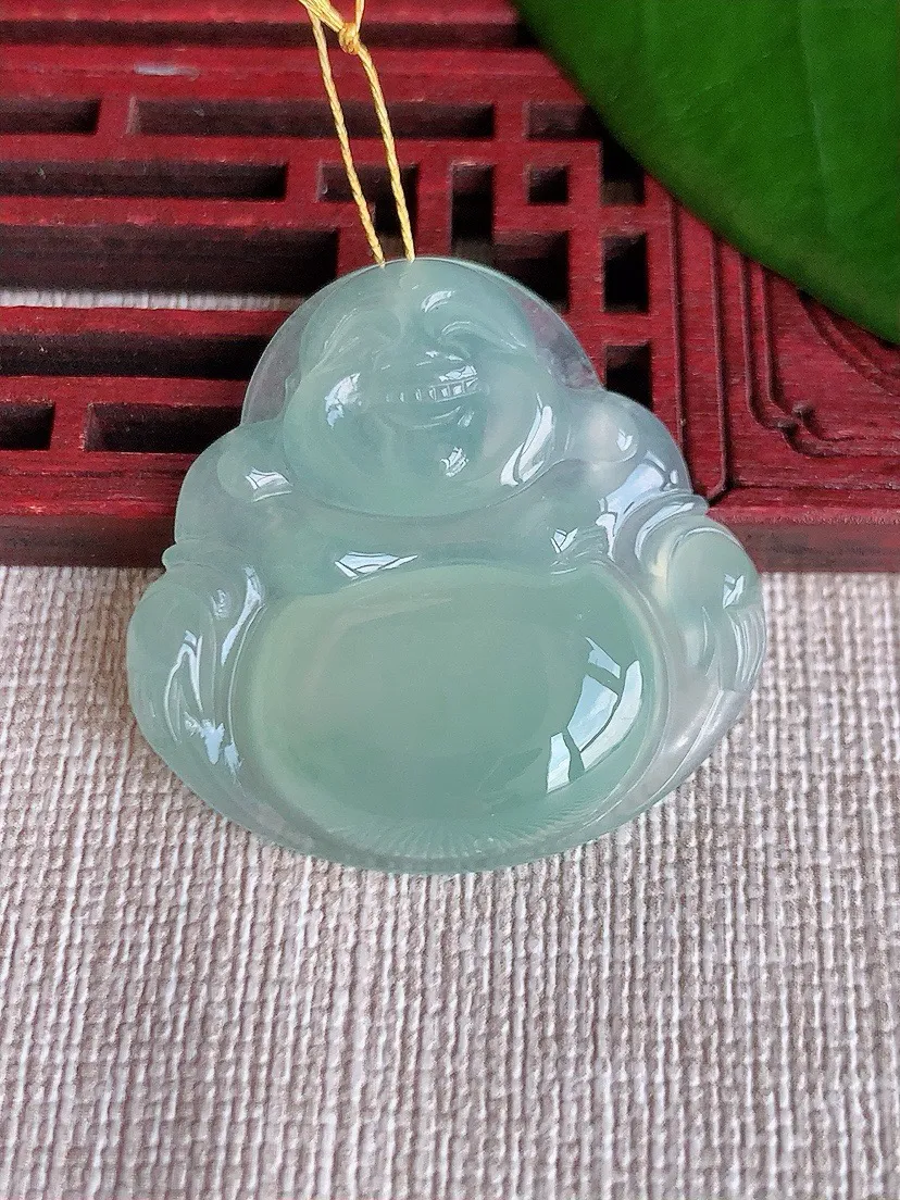a货翡翠老坑冰种晴水佛公吊坠 尺寸32.8×32.7×5.7mm 重量9.66g 0709