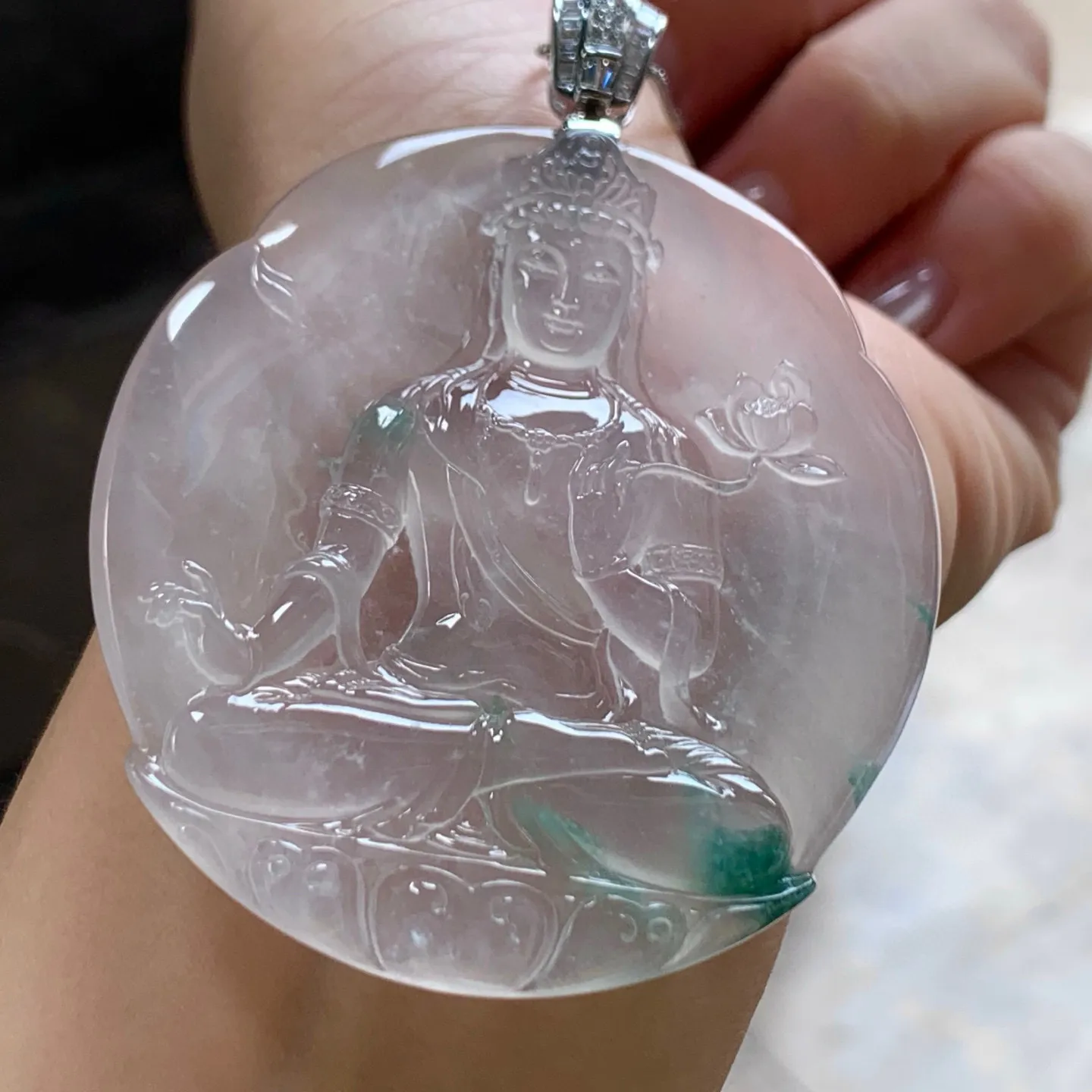 冰种飘花度母
种老 金扣