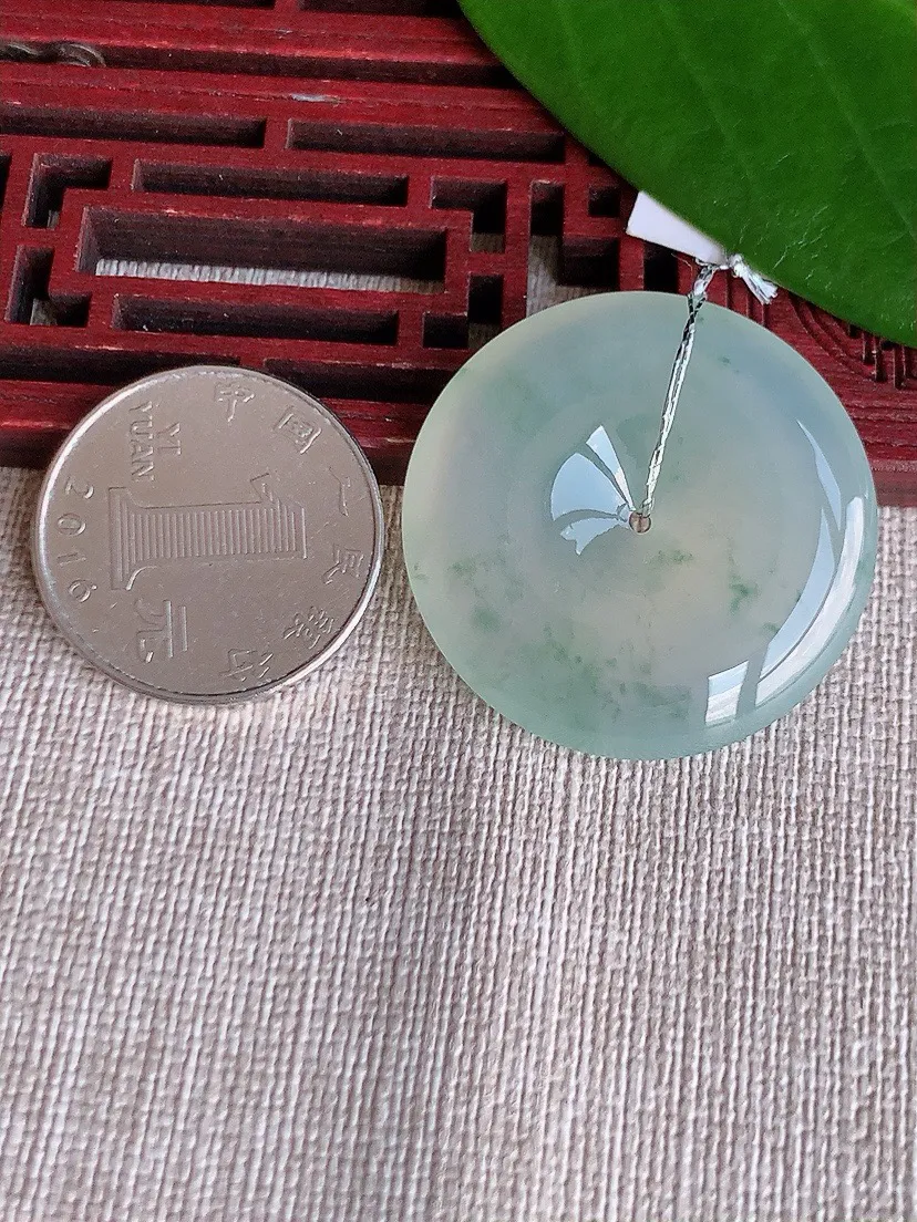 a货翡翠老坑冰种飘花平安扣吊坠 尺寸33.2×6mm 重量14.40g 0709
