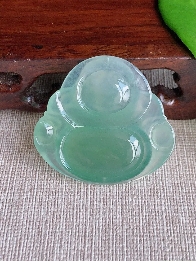 a货翡翠老坑冰种晴水佛公吊坠 尺寸34.3×37.3×6mm 重量12.22g 0709