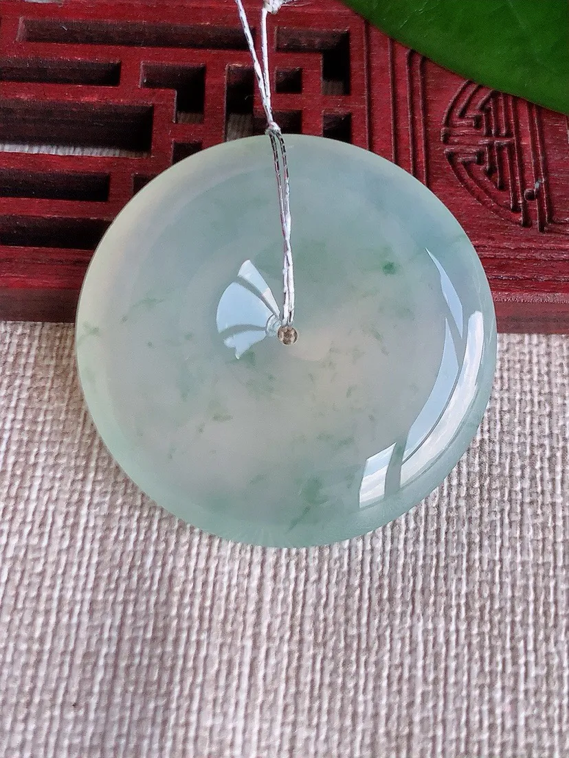 a货翡翠老坑冰种飘花平安扣吊坠 尺寸33.2×6mm 重量14.40g 0709