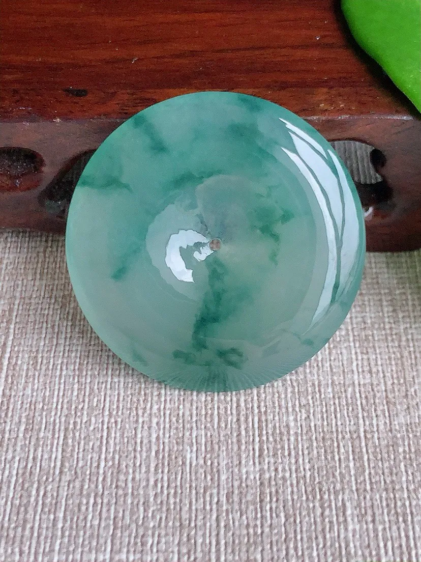 a货翡翠老坑冰种飘花大平安扣吊坠 尺寸36.8×5.8mm 重量16.84g 0710