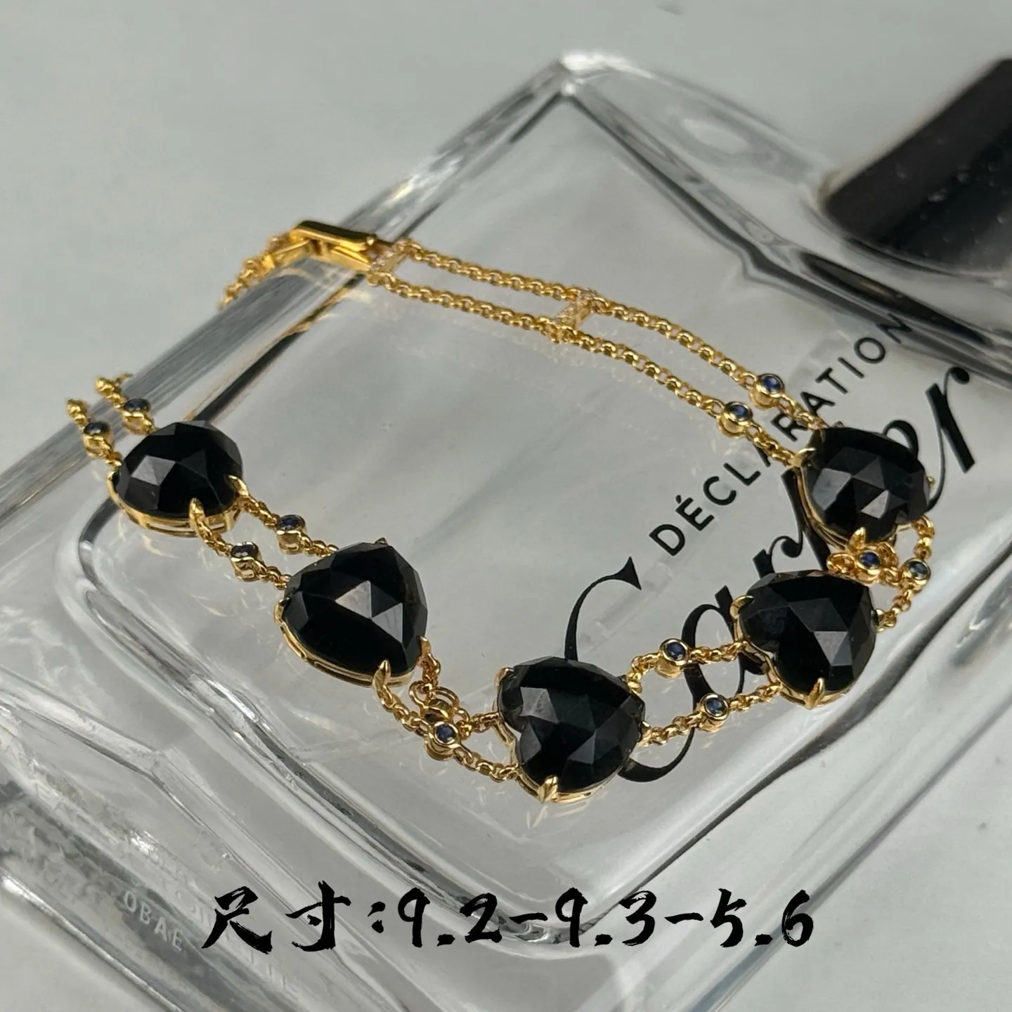 精品18k墨翠爱心手链 种好色正 黑度极好 打灯通透 油性十足 尺寸9.2