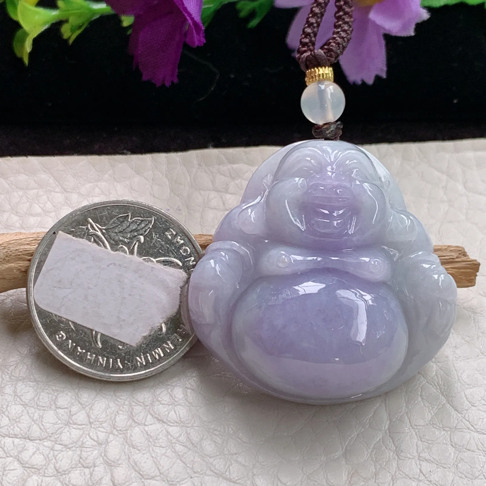 zen实拍36.5*35.5*14.5老坑精雕饱满紫罗兰翡翠佛公 尼勒佛玉吊坠 玉挂件