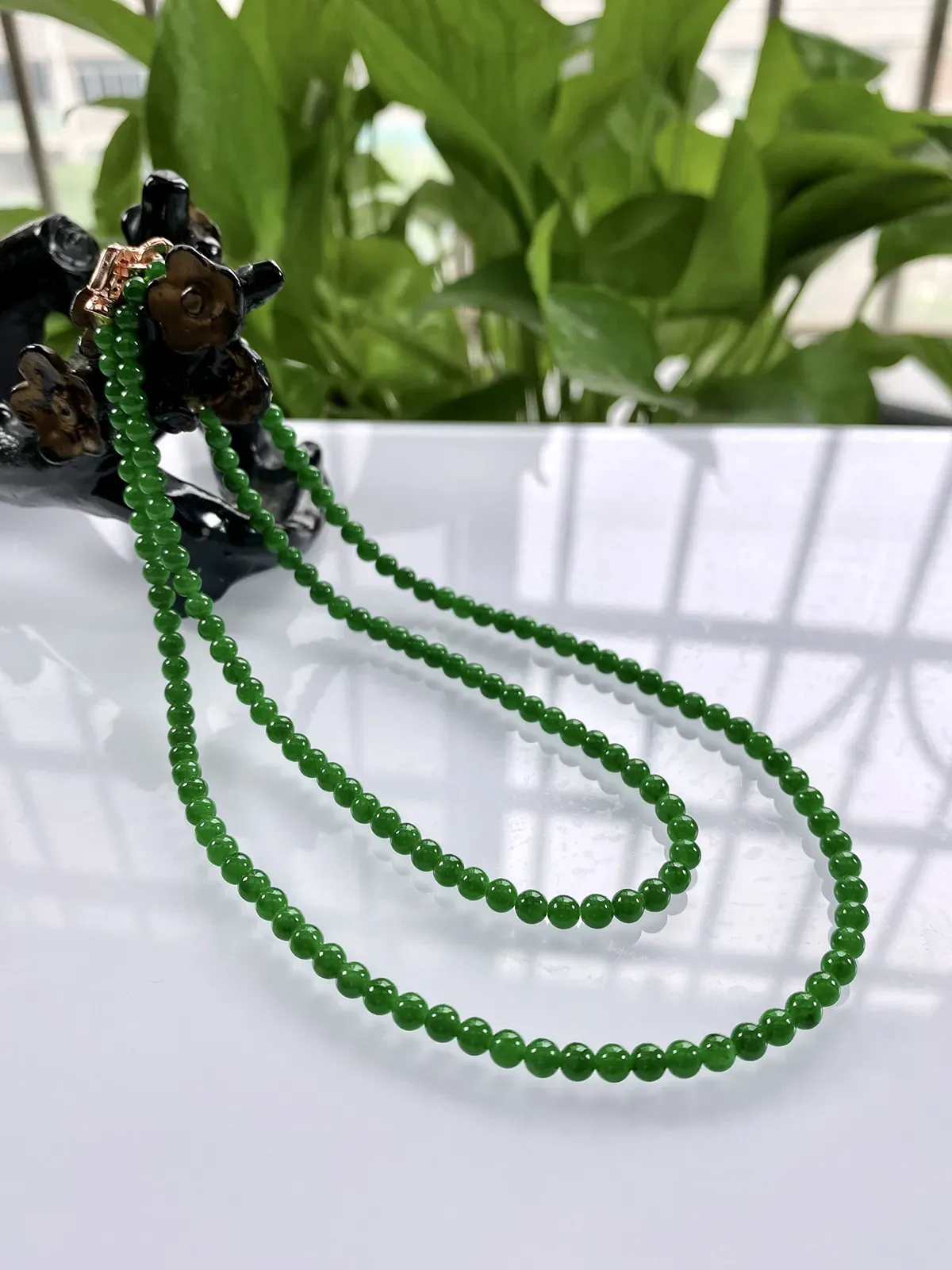 收藏级别，缅甸天然翡翠A货，卡4冰种起胶满绿浓阳绿小米珠小圆珠项链手链，尺寸：4mm//160颗，长