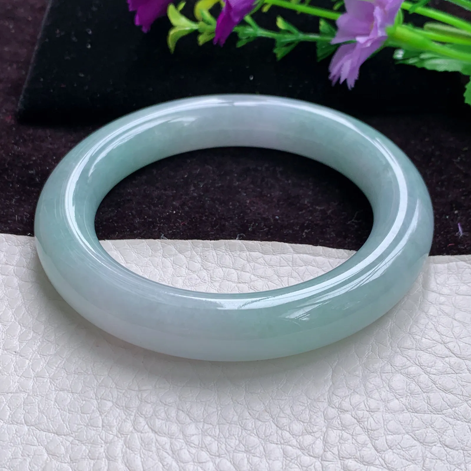 Jx大圈口60*12.3胖圆镯 精美清新水润圆条翡翠玉手镯 美人镯