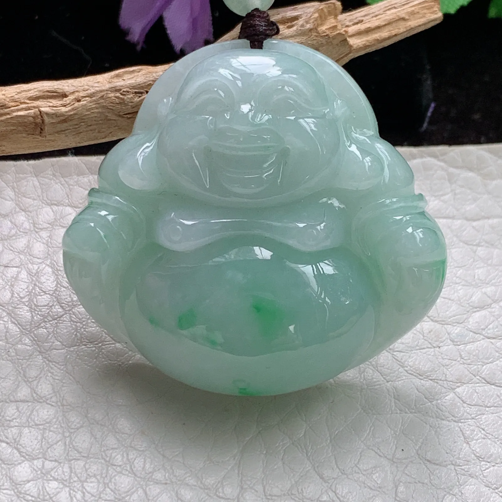 zen实拍30.6*31.8*12.6老坑精雕饱满灵动翡翠佛公 尼勒佛玉吊坠 玉挂件