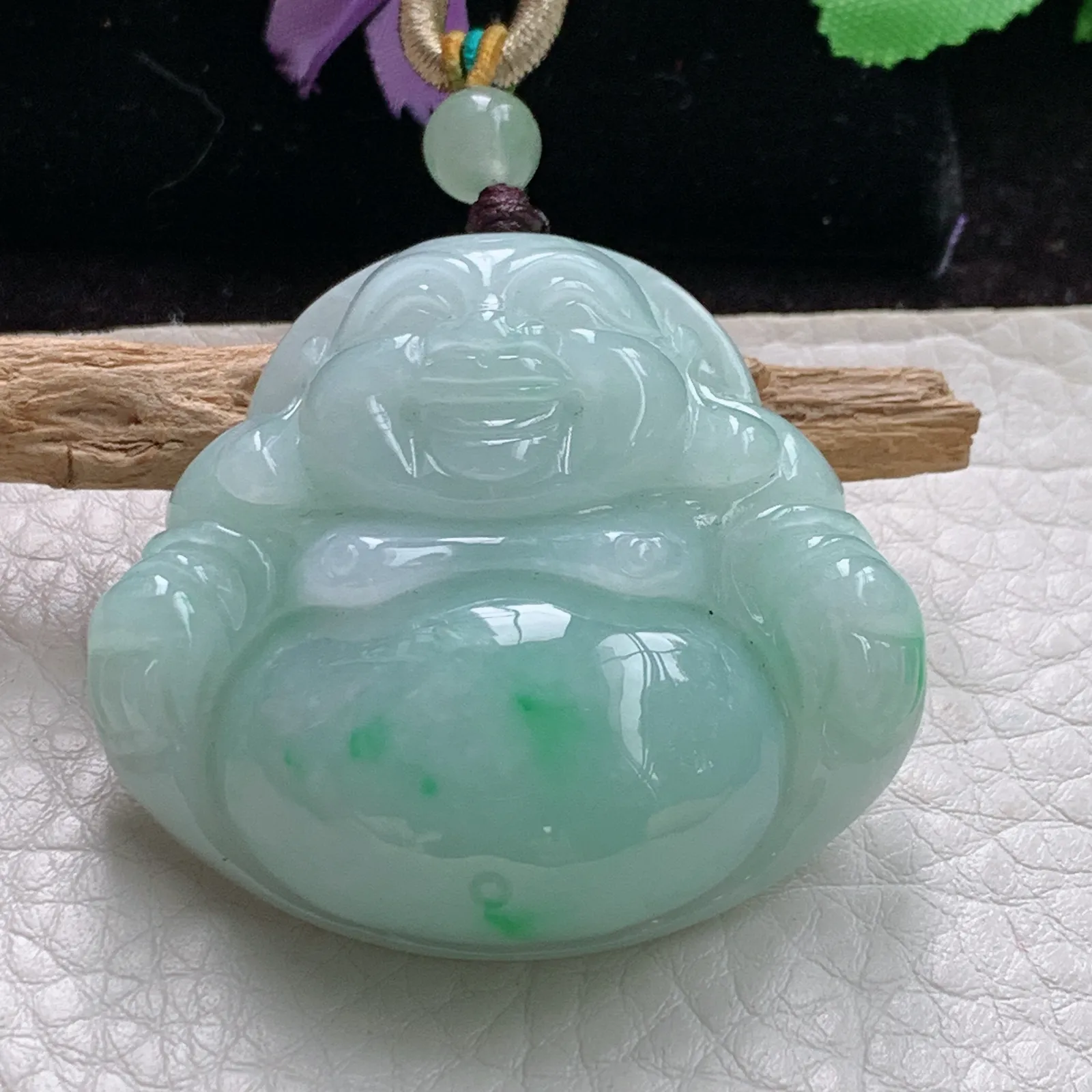 zen实拍30.6*31.8*12.6老坑精雕饱满灵动翡翠佛公 尼勒佛玉吊坠 玉挂件