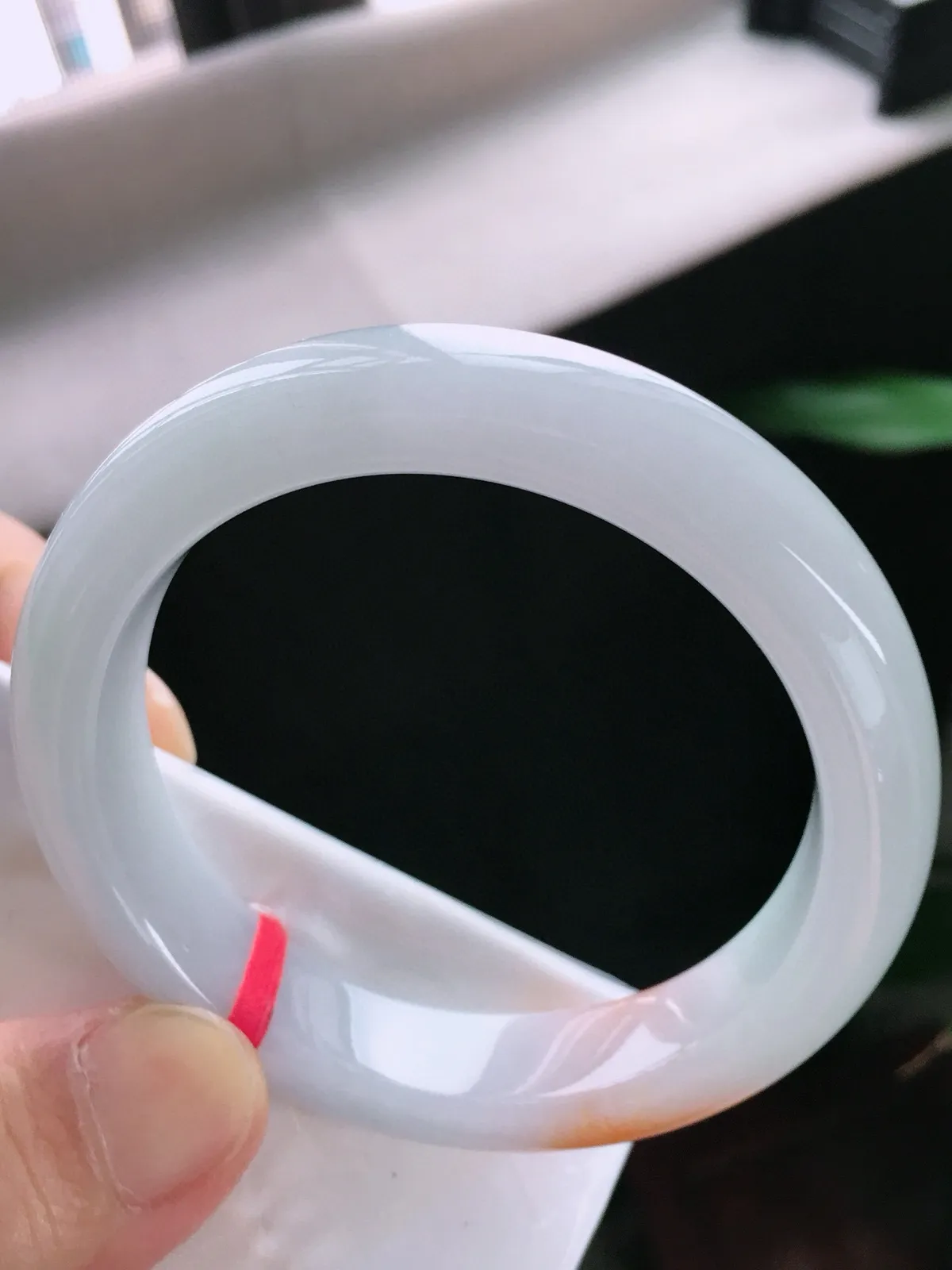 圈口52.6，正圈手镯，小圈口，红翡，玉质冰润，尺寸52.6-12.4-8mm