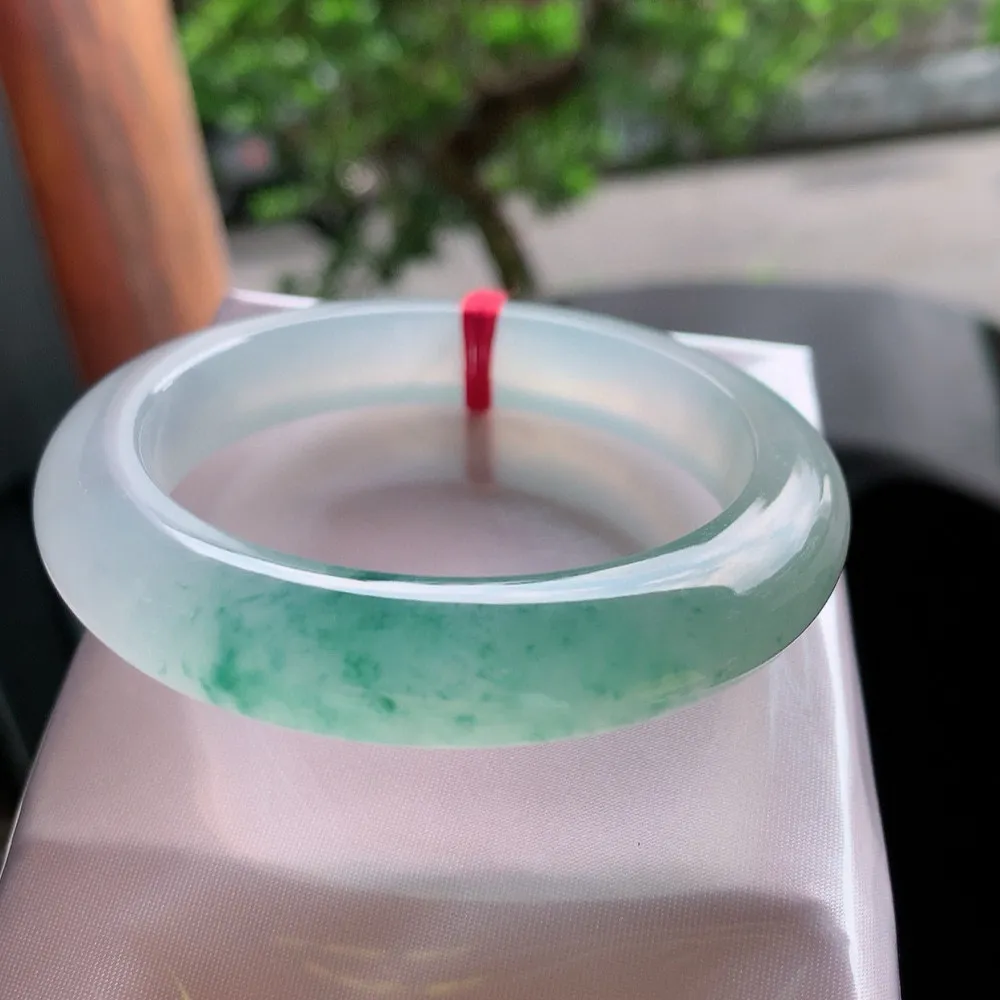 正圈冰玻蓝绿花 无瑕 尺寸:55.6/11.8/9.4   种水好