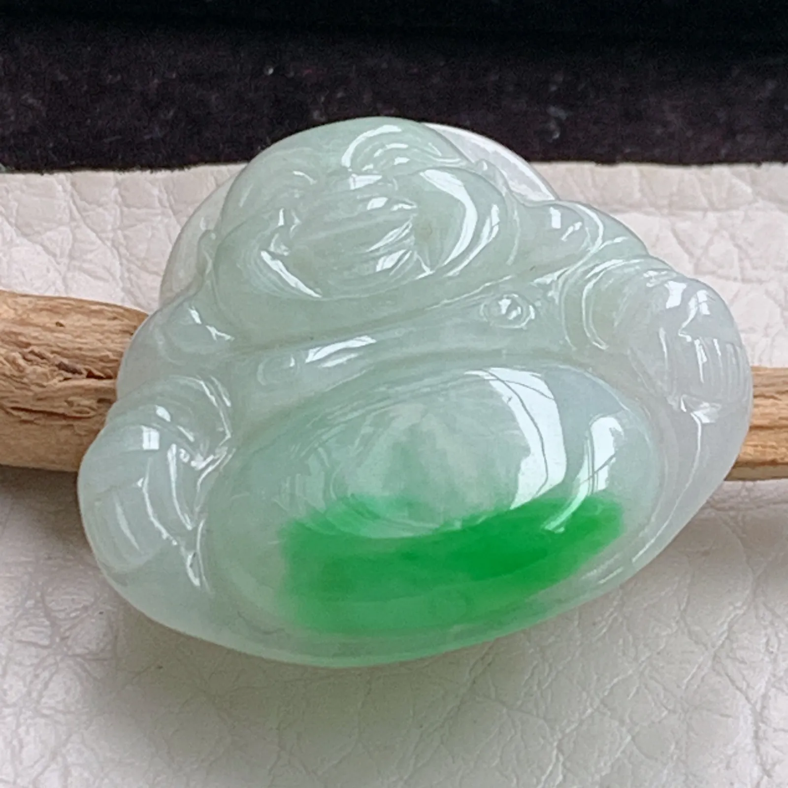 zen实拍28.7*29.5*5.6老坑精雕饱满飘阳绿翡翠佛公 尼勒佛玉吊坠 玉挂件