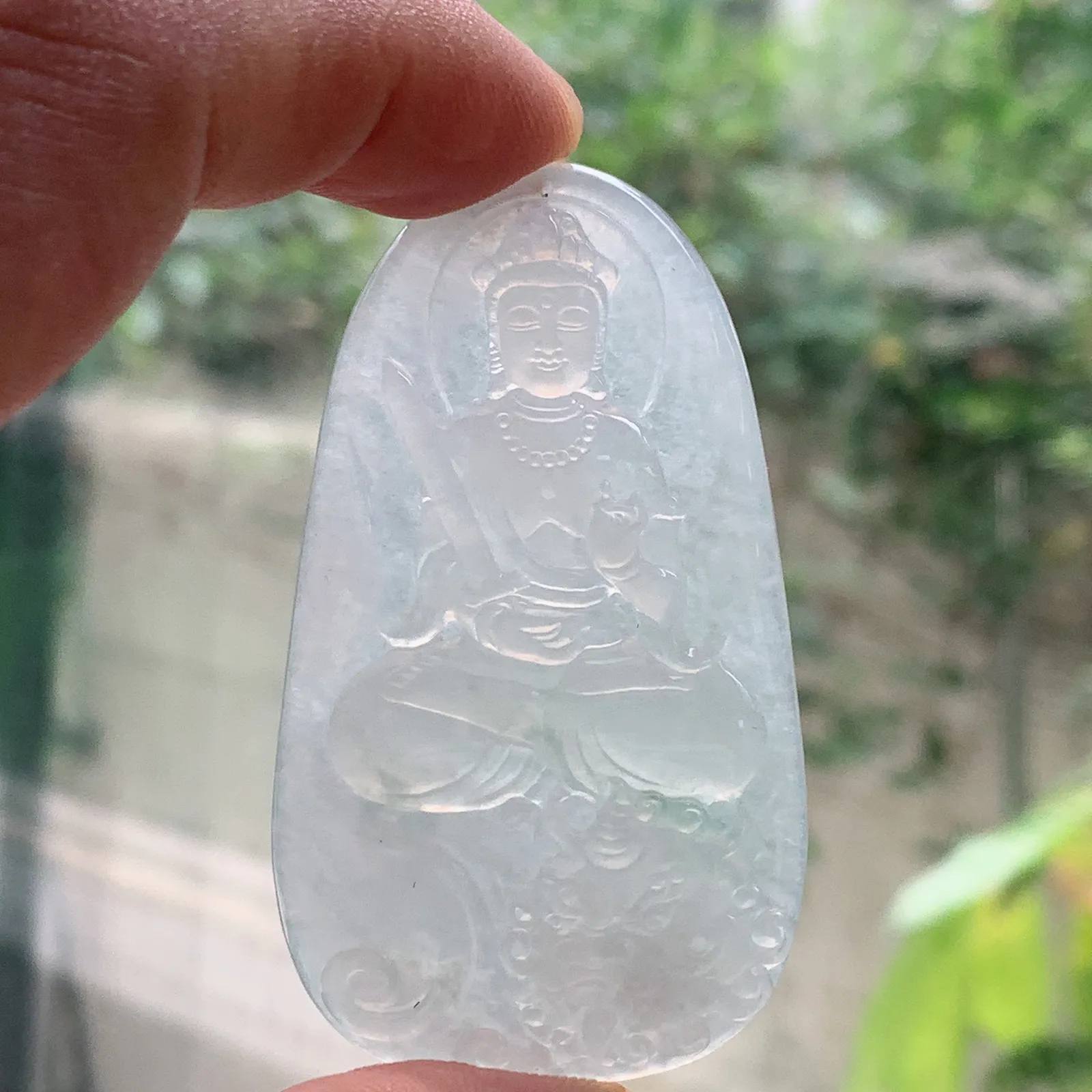 kjt实拍63*36.5*5.6老坑精雕冰胶清爽翡翠生肖守护神文殊菩萨玉吊坠