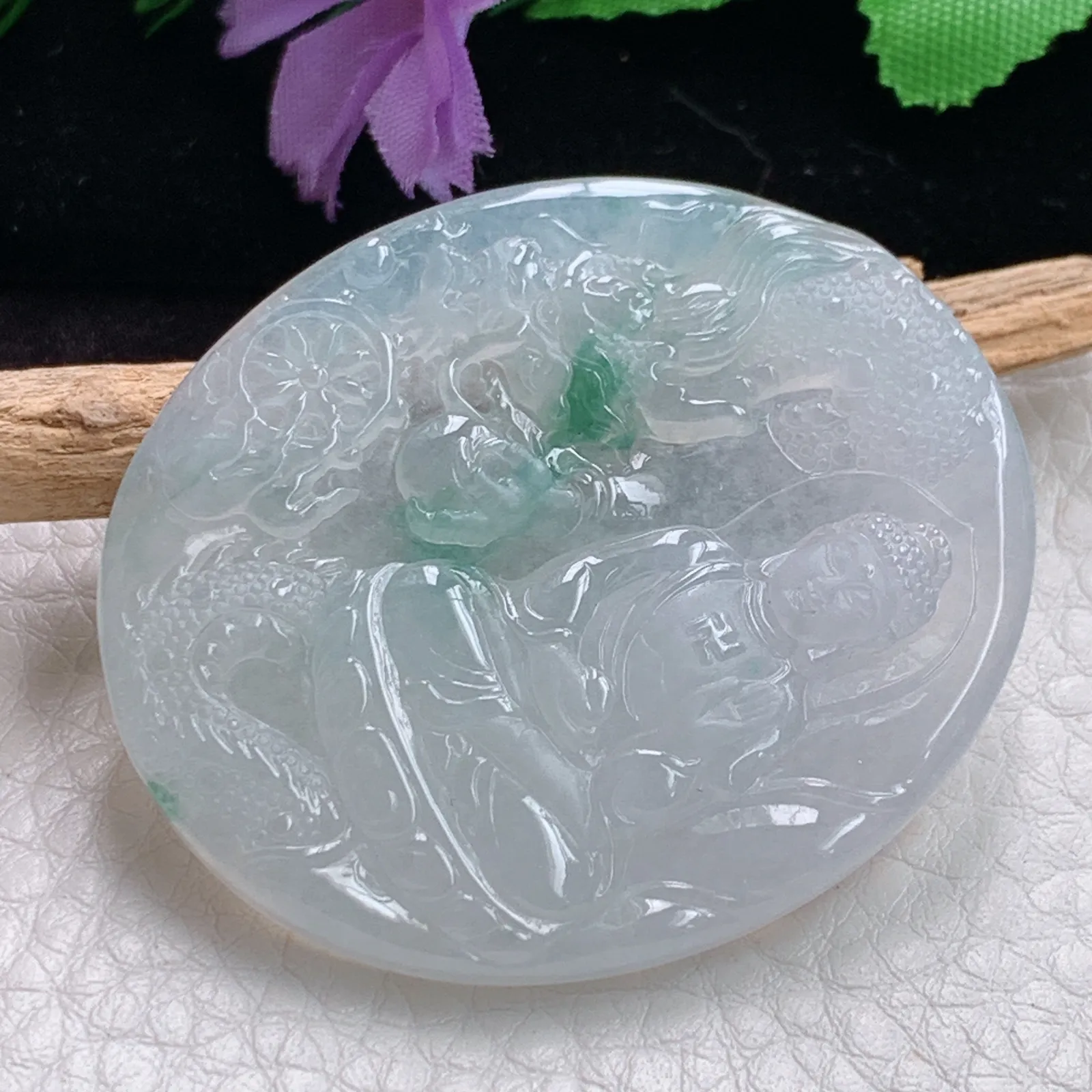 kjt实拍47.3*40.5*5老坑精雕冰胶飘逸御龙佛祖 佛主玉吊坠