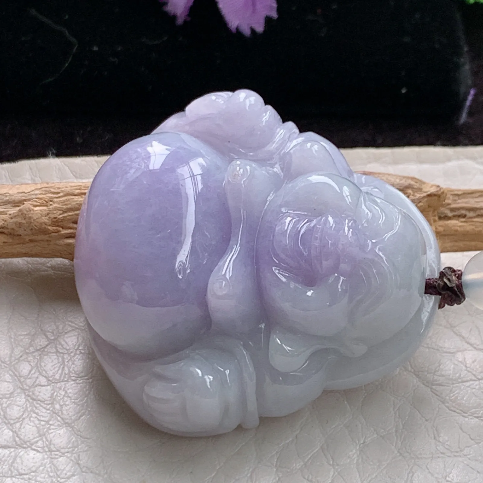 zen实拍36.5*35.5*14.5老坑精雕饱满紫罗兰翡翠佛公 尼勒佛玉吊坠 玉挂件