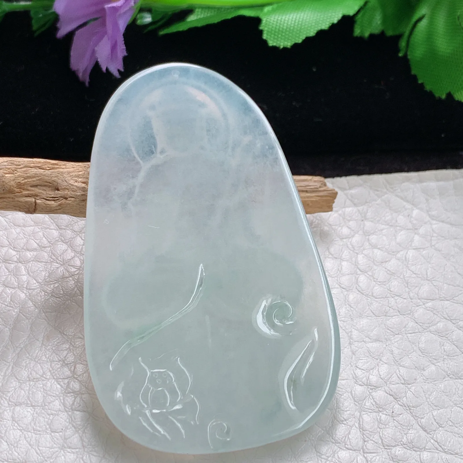 kjt实拍63*36.5*5.6老坑精雕冰胶清爽翡翠生肖守护神文殊菩萨玉吊坠
