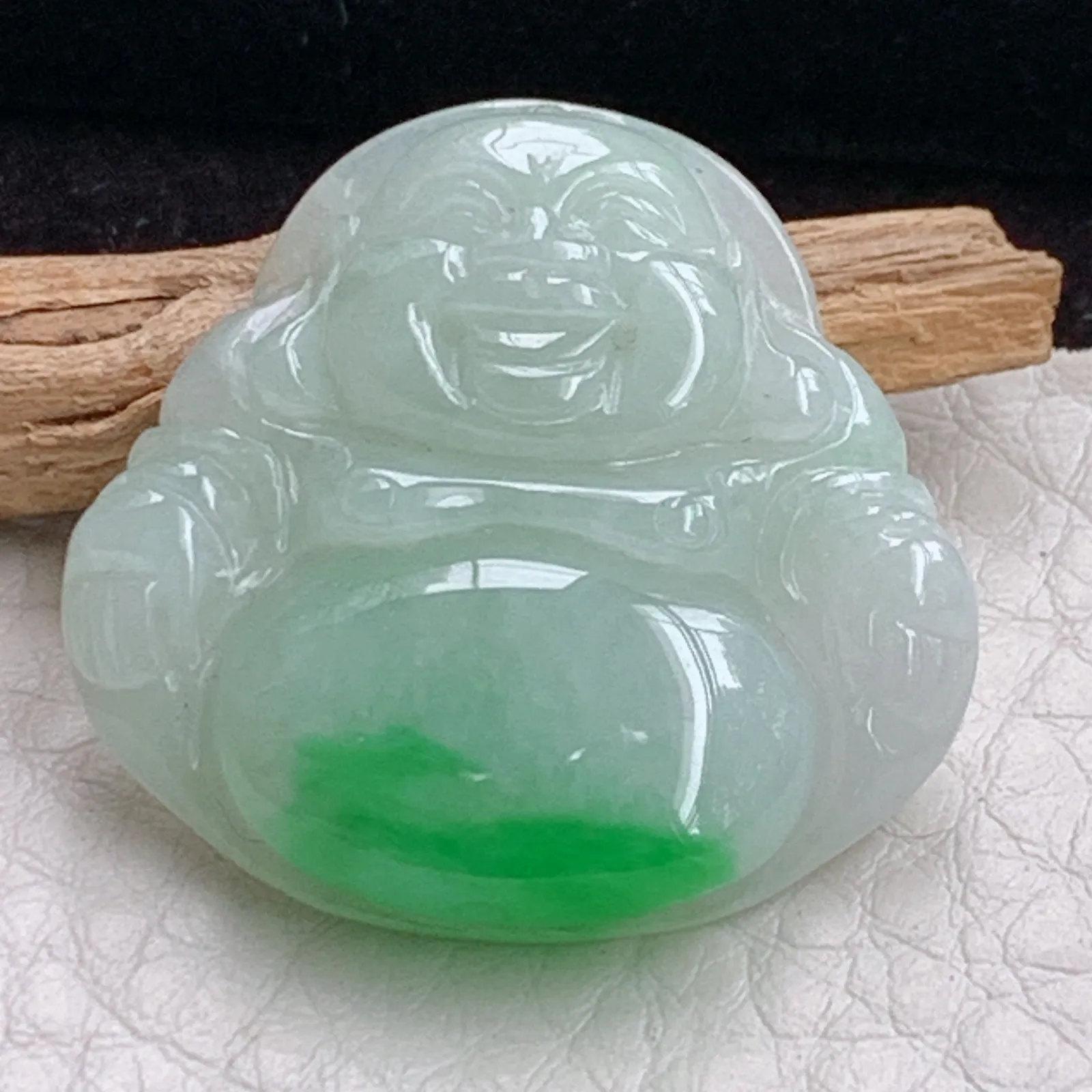 zen实拍28.7*29.5*5.6老坑精雕饱满飘阳绿翡翠佛公 尼勒佛玉吊坠 玉挂件