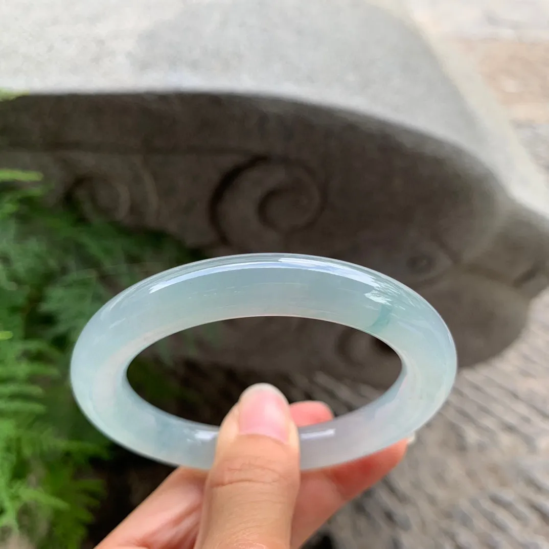 圈口 55.8-10.1【冰晴蓝圆条手镯】圆条55 56可戴