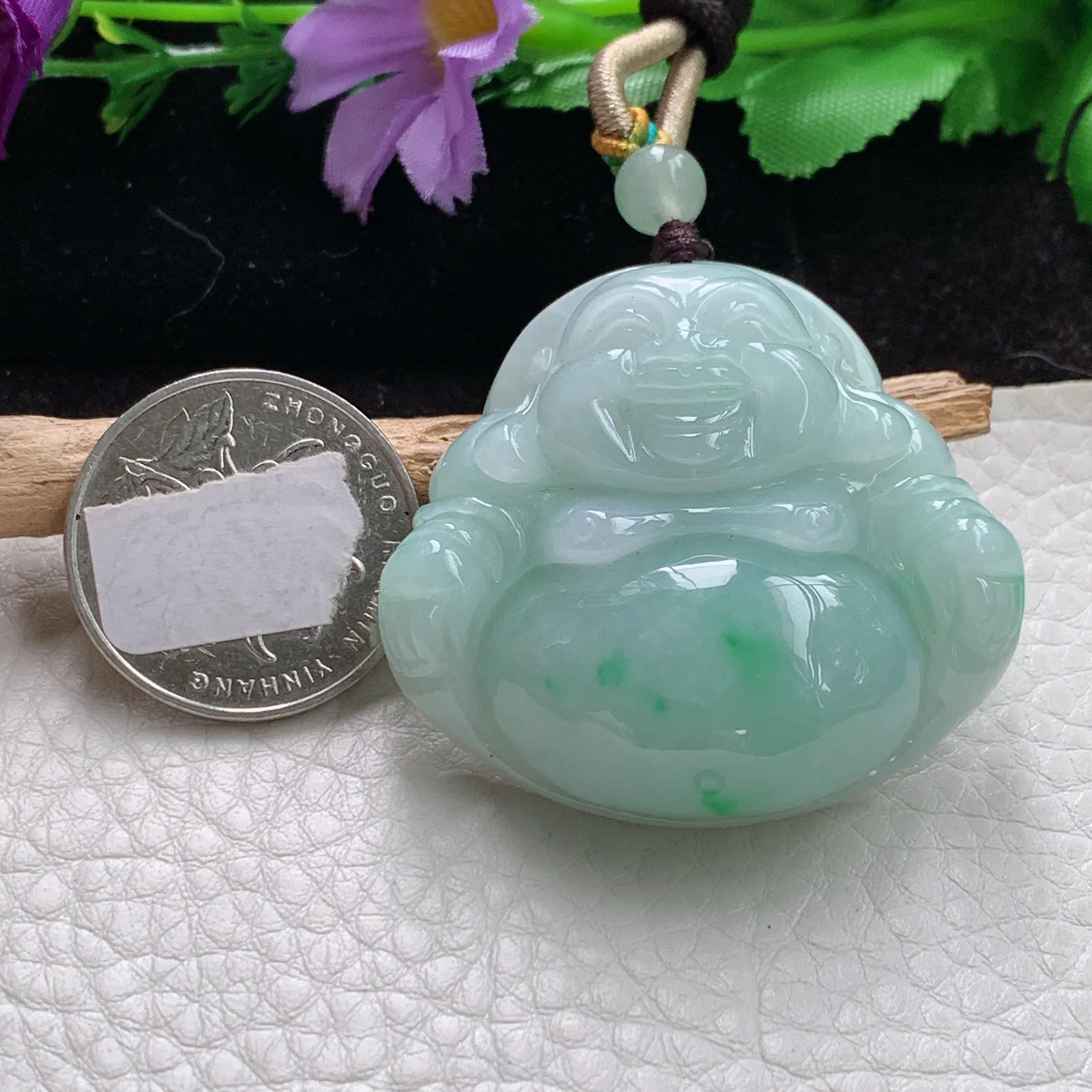 zen实拍30.6*31.8*12.6老坑精雕饱满灵动翡翠佛公 尼勒佛玉吊坠 玉挂件