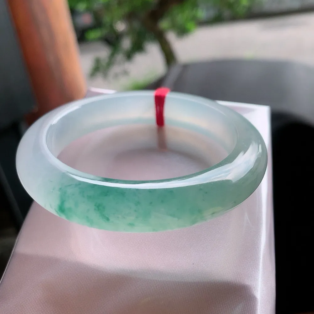 正圈冰玻蓝绿花 无瑕 尺寸:55.6/11.8/9.4   种水好