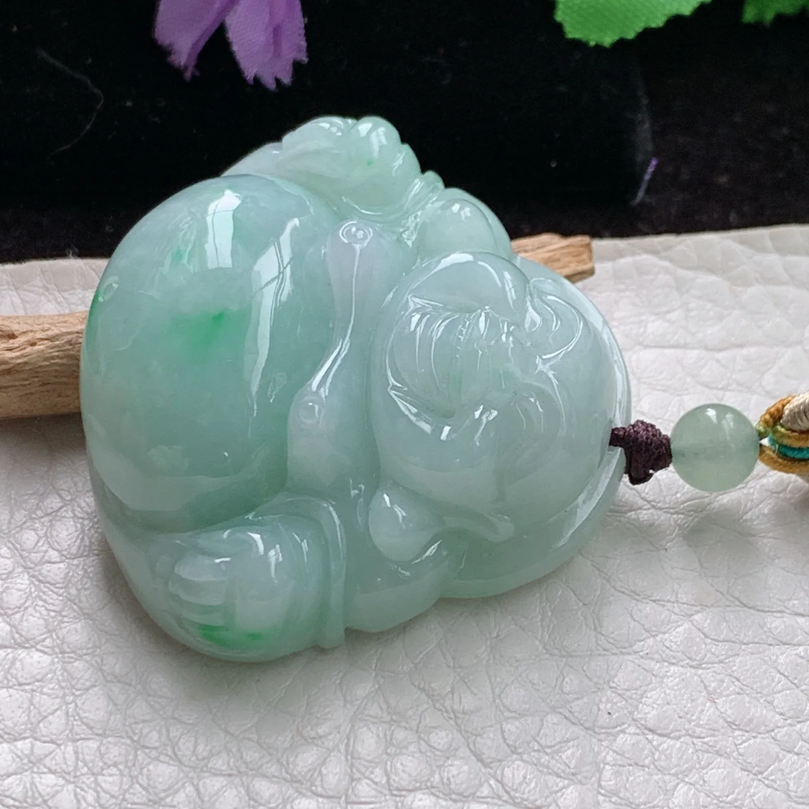 zen实拍30.6*31.8*12.6老坑精雕饱满灵动翡翠佛公 尼勒佛玉吊坠 玉挂件