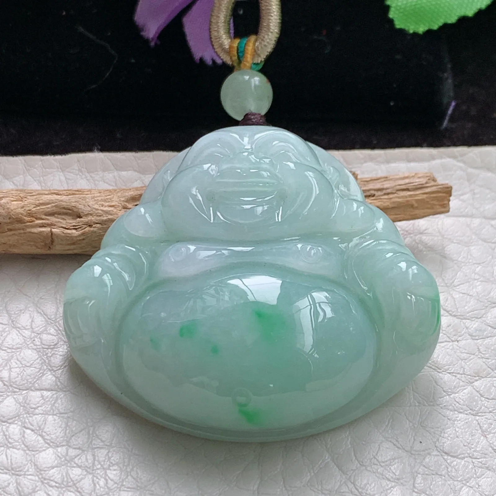 zen实拍30.6*31.8*12.6老坑精雕饱满灵动翡翠佛公 尼勒佛玉吊坠 玉挂件