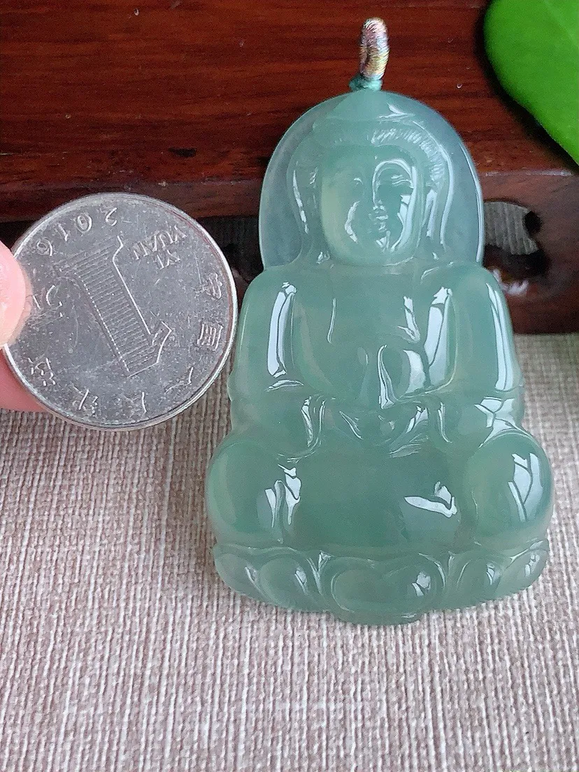 a货翡翠老坑冰种晴水正装观音吊坠 尺寸56.8×35.2×5.5mm 重量18.92g 0710
