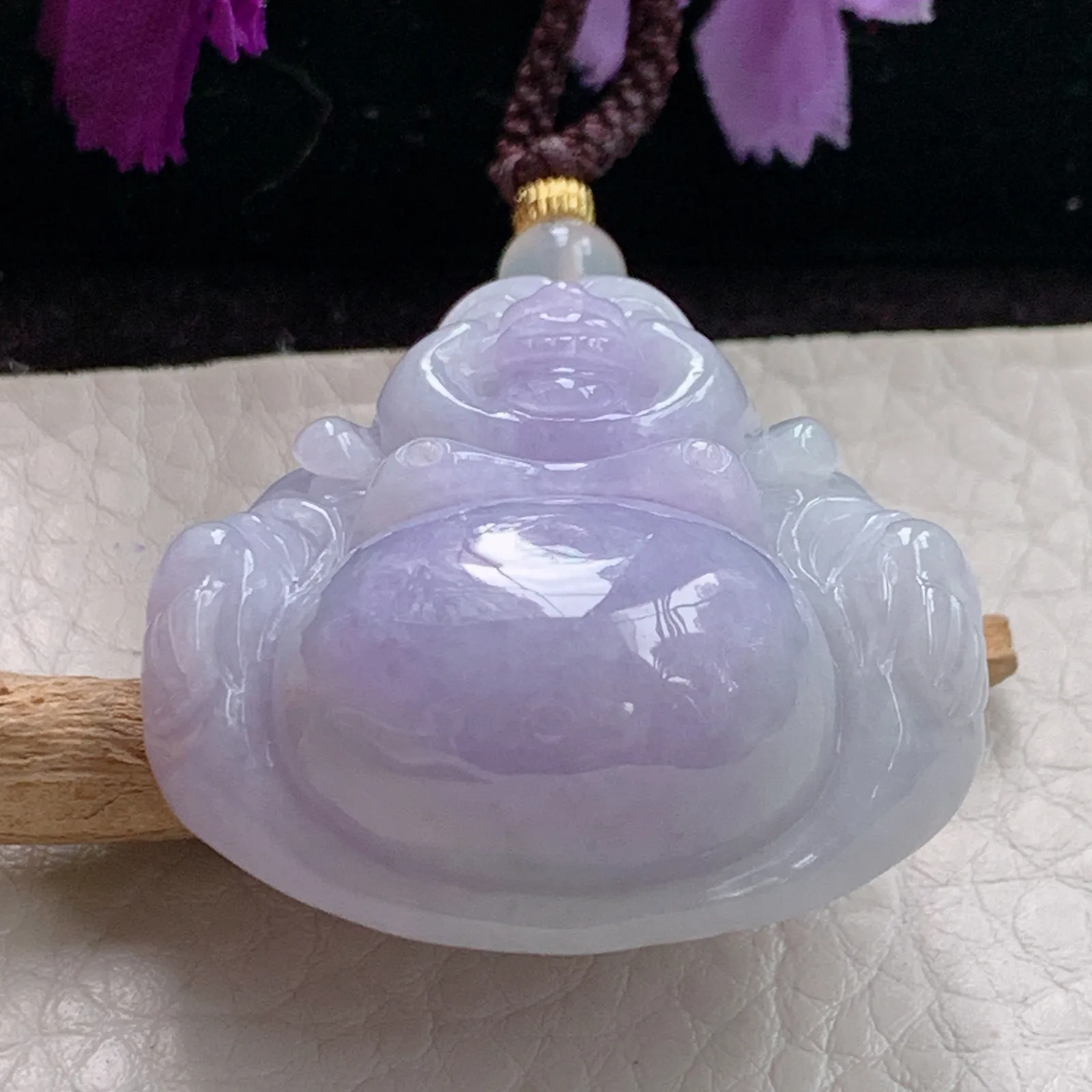 zen实拍36.5*35.5*14.5老坑精雕饱满紫罗兰翡翠佛公 尼勒佛玉吊坠 玉挂件