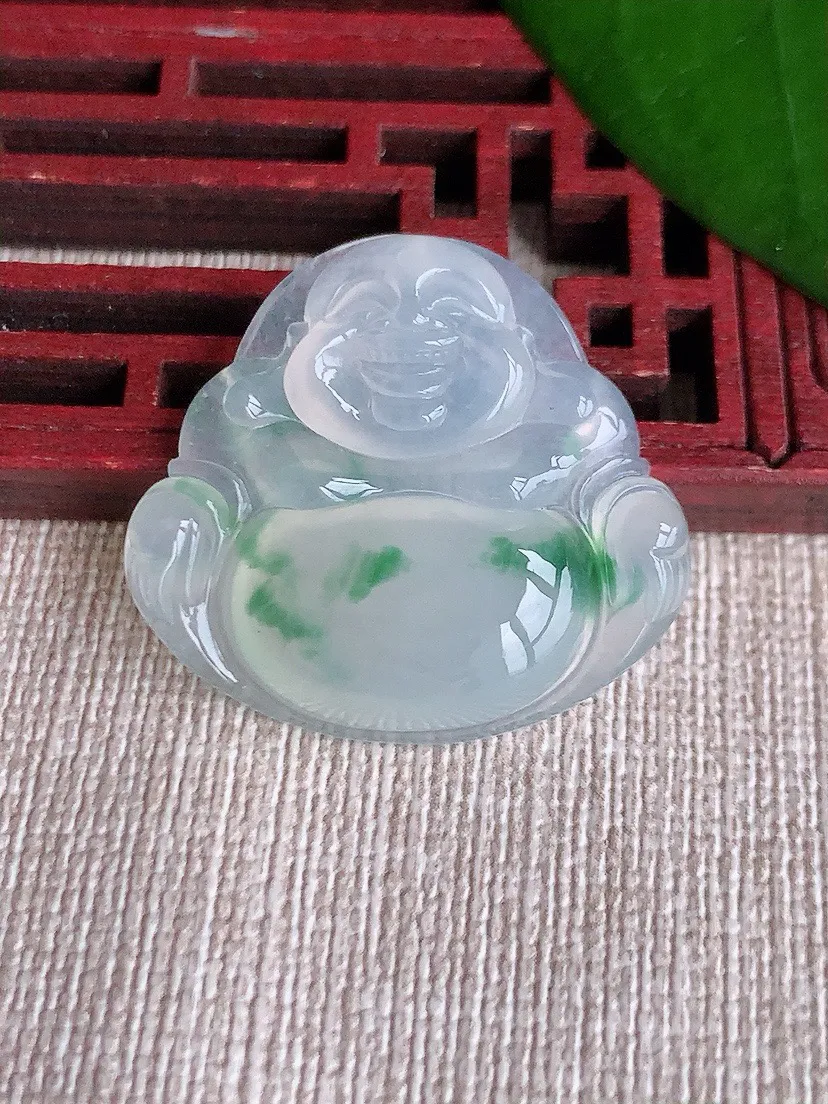 a货翡翠老坑冰种飘花佛公吊坠 尺寸27×29.8×5.5mm 重量6.82g 0710
