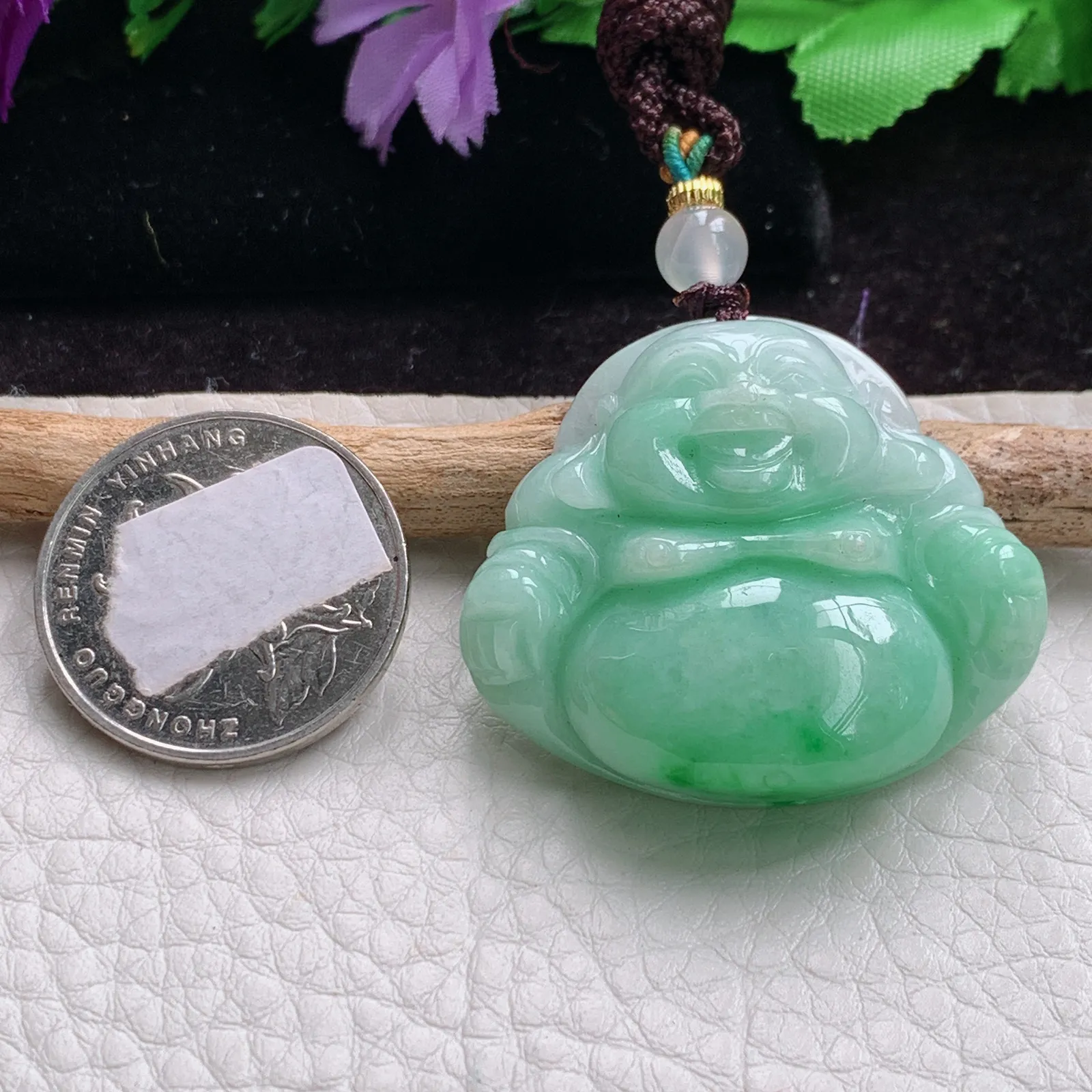 zen实拍33.3*37.7*10.7老坑精雕饱满灵动翡翠佛公 尼勒佛玉吊坠 玉挂件