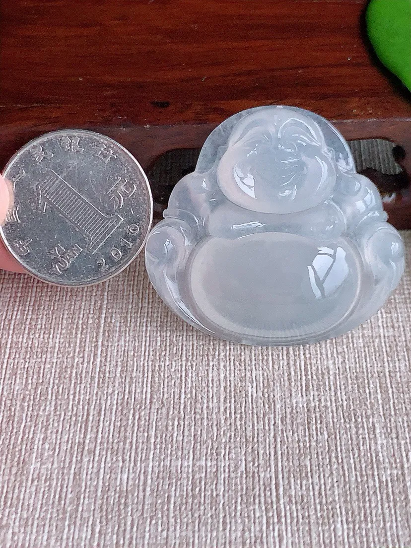 a货翡翠老坑冰种白月光大佛公吊坠 尺寸37.5×40.4×8.8mm 重量19.72g 0710