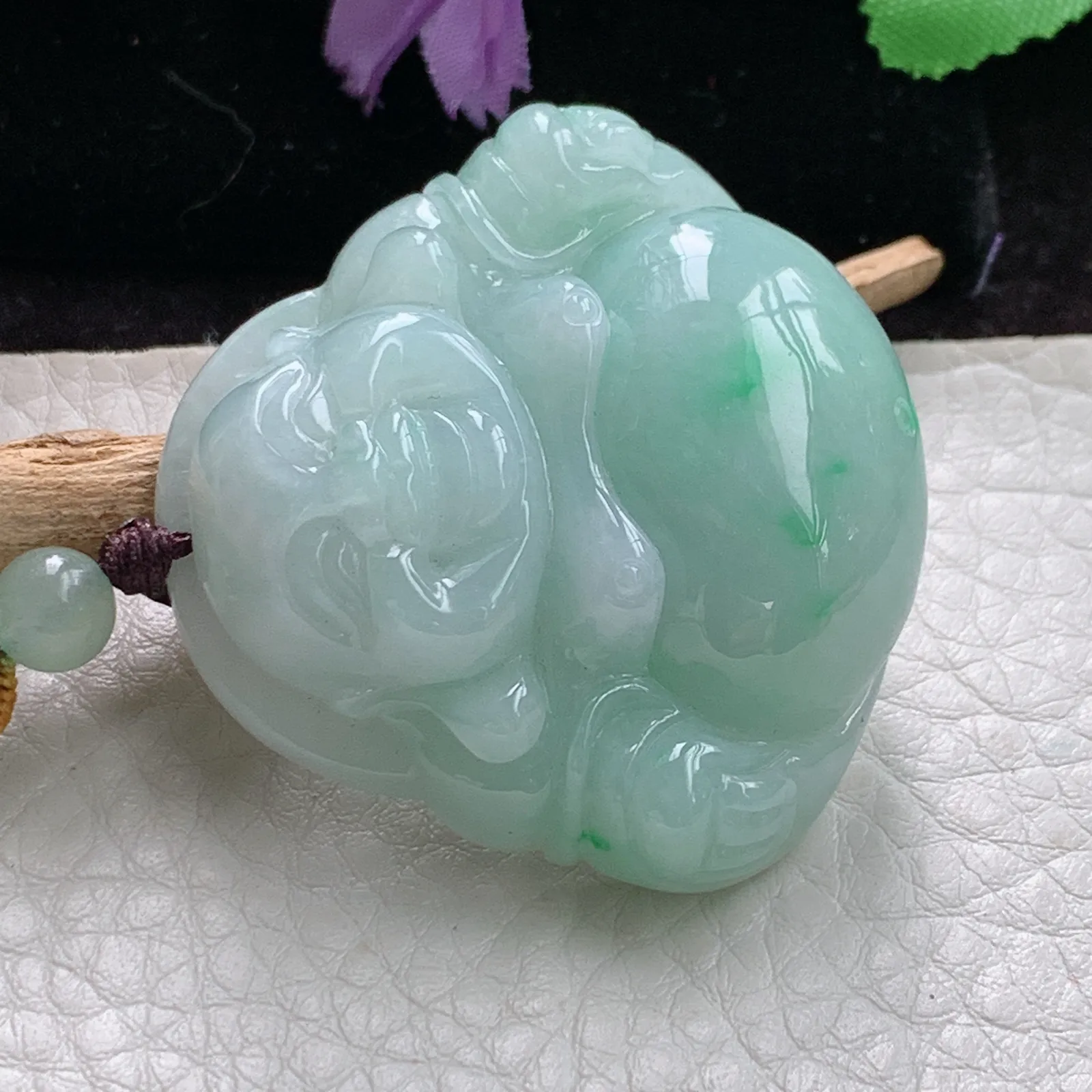zen实拍30.6*31.8*12.6老坑精雕饱满灵动翡翠佛公 尼勒佛玉吊坠 玉挂件