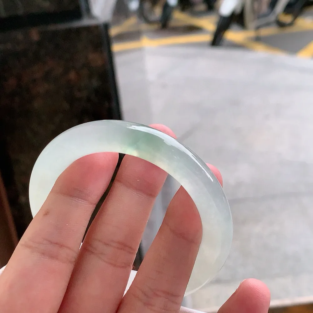 圆条高冰飘花 一丝棉线 尺寸:52.6/9.9 种水好