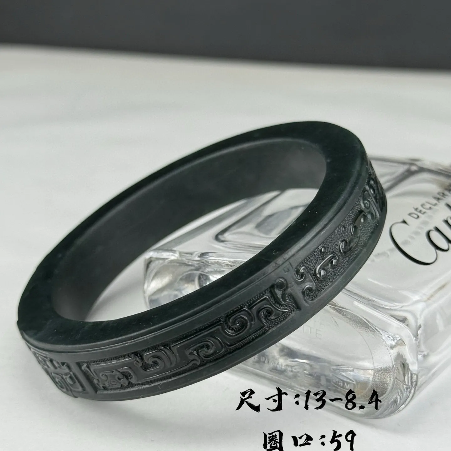 精品墨翠手镯 种好色正 黑度极好 打灯通透 油性十足 圈口59