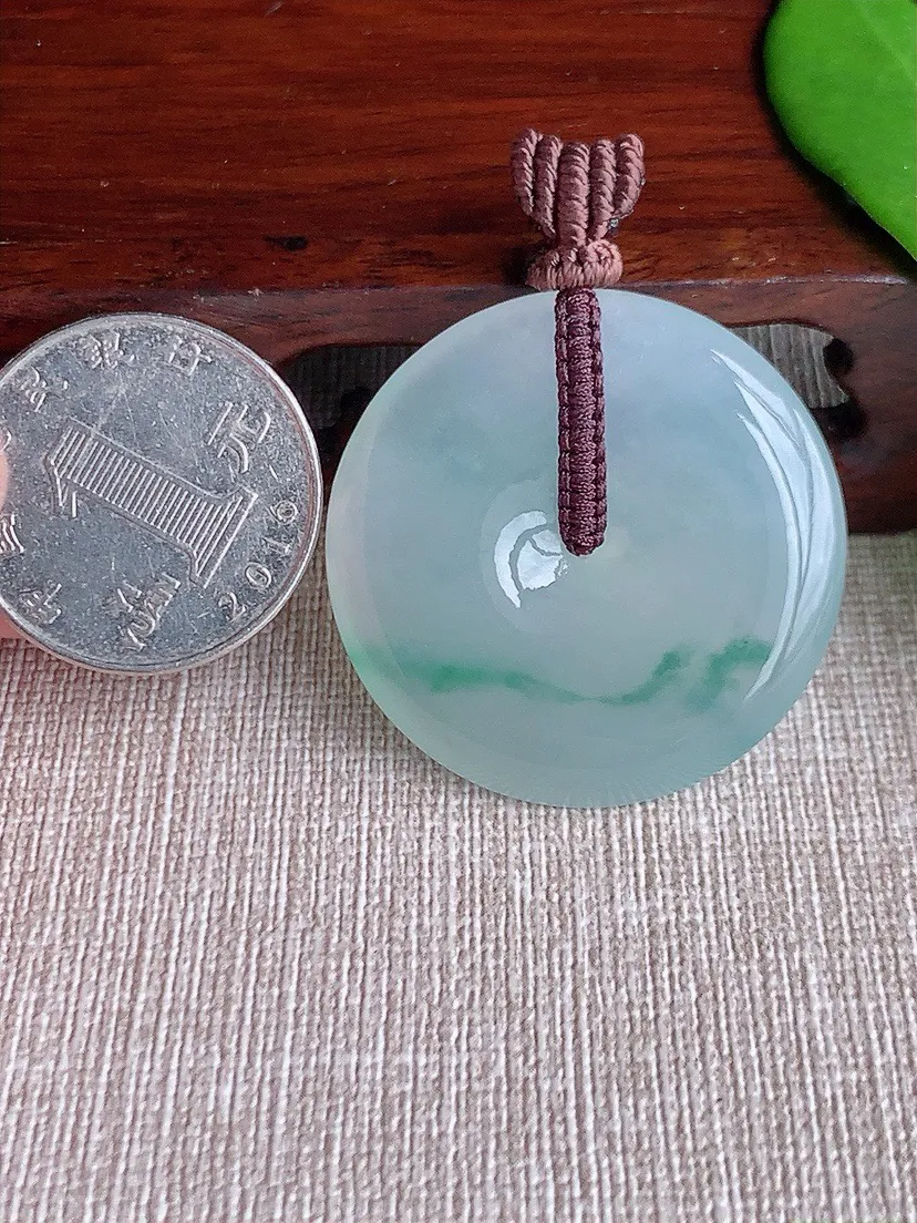 a货翡翠老坑冰种飘花大平安扣吊坠 尺寸34.8×6mm 重量16.74g 0711
