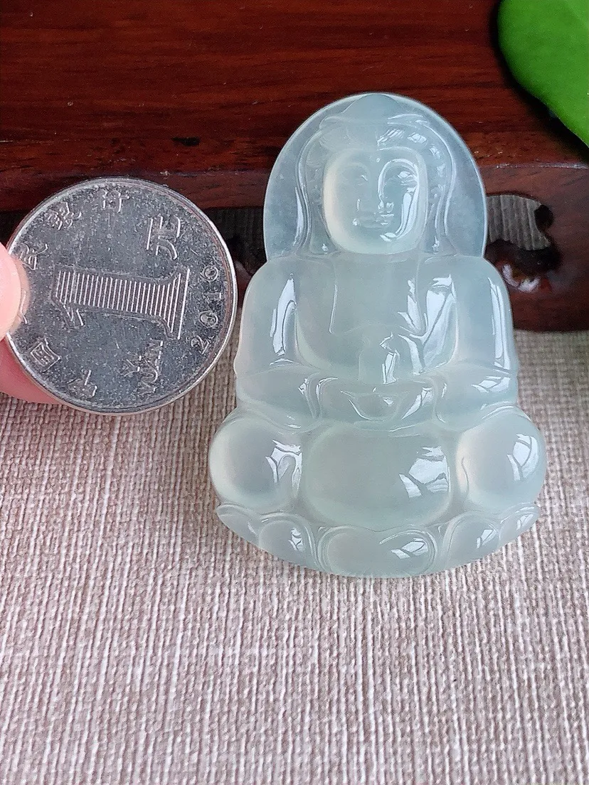 a货翡翠老坑冰种晴水正装观音吊坠 尺寸50×34×5.4mm 重量15.67g 0711