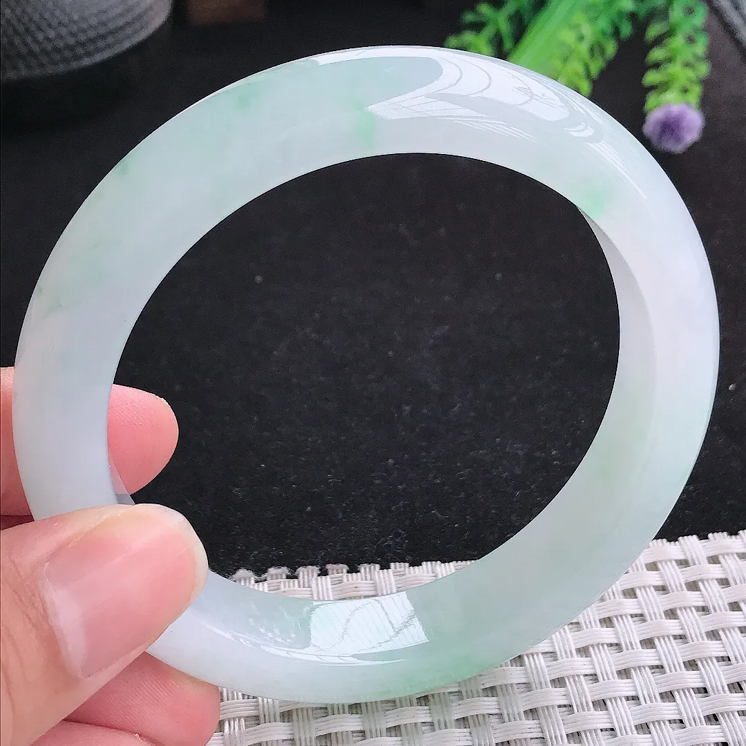 自然光60/12.8/9.3老坑冰胶果冻冰飘花手镯大圈口玉镯平安镯