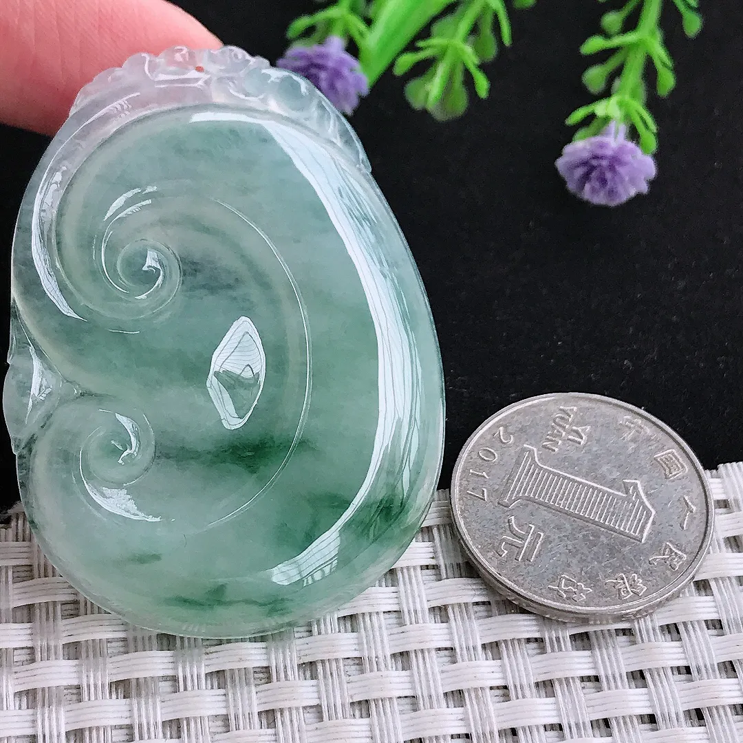自然光54/40/5.5老坑冰胶水灵飘花大如意吊坠翡翠女士玉坠