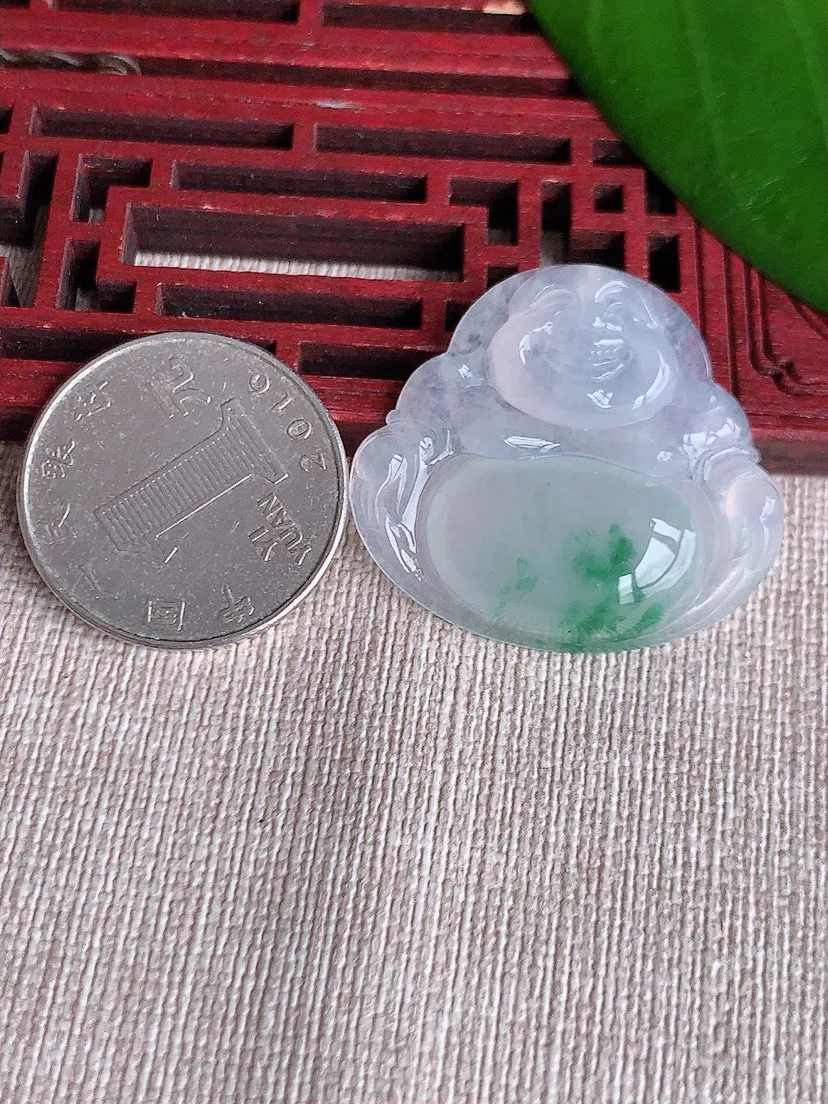 a货翡翠老坑冰种飘花佛公吊坠，尺寸30.5×33.2×5.3mm 重量8.60g 0711