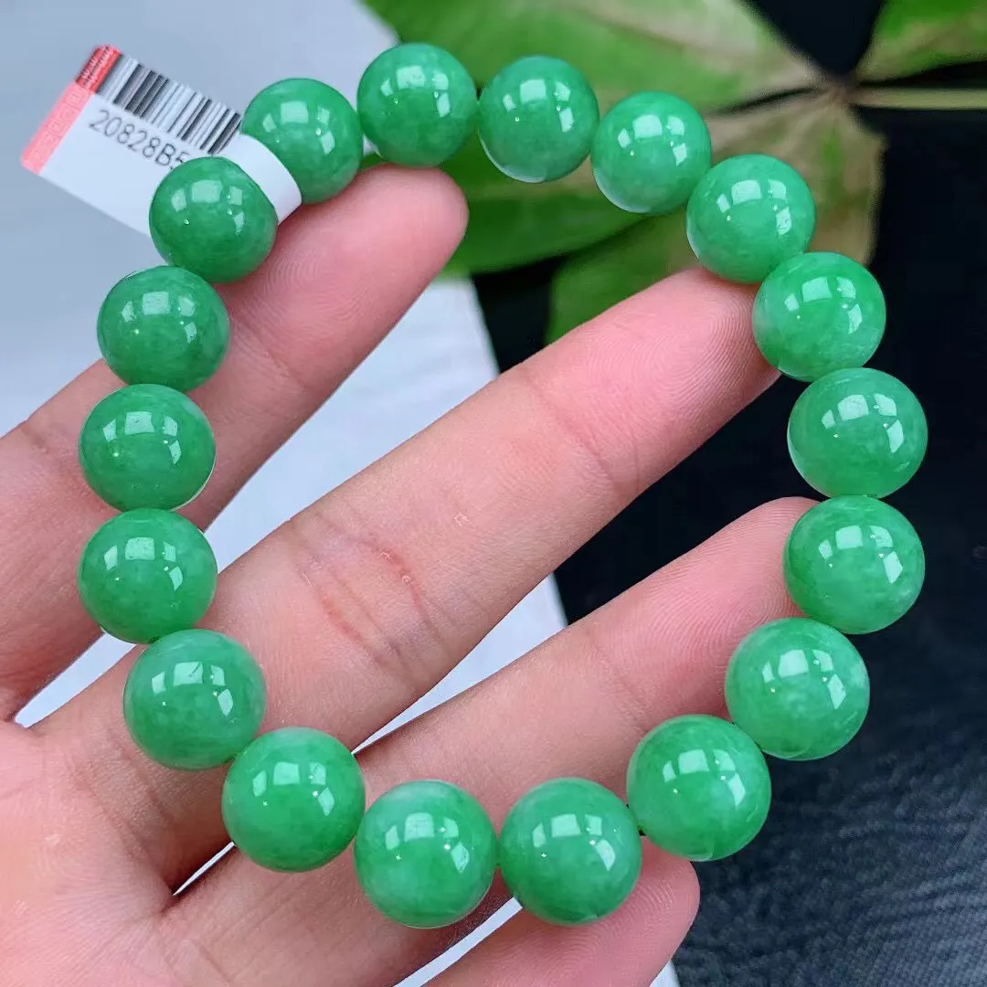 缅甸天然翡翠A货 老坑料起胶冰润 满绿圆珠手串 手链  
尺寸11.3mm   y  46.27