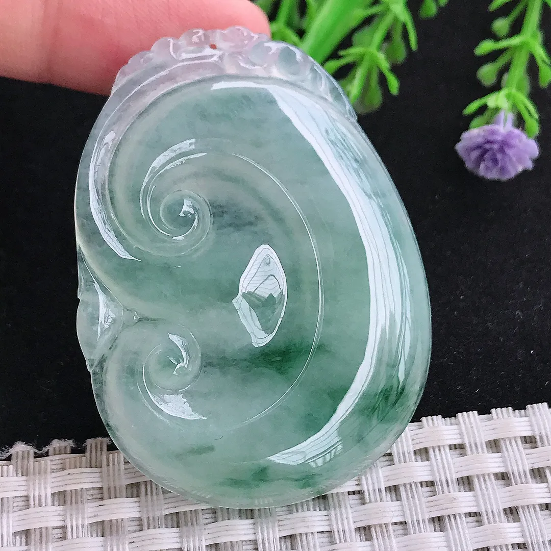 自然光54/40/5.5老坑冰胶水灵飘花大如意吊坠翡翠女士玉坠