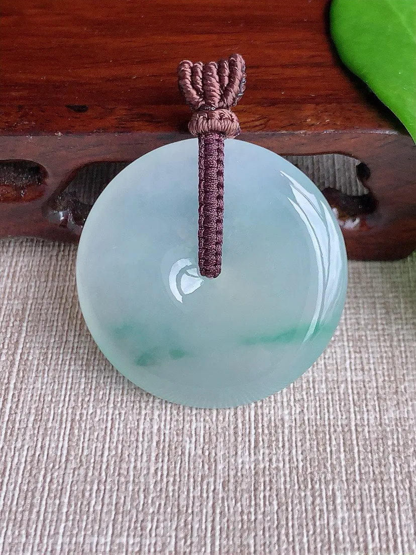 a货翡翠老坑冰种飘花大平安扣吊坠 尺寸34.8×6mm 重量16.74g 0711